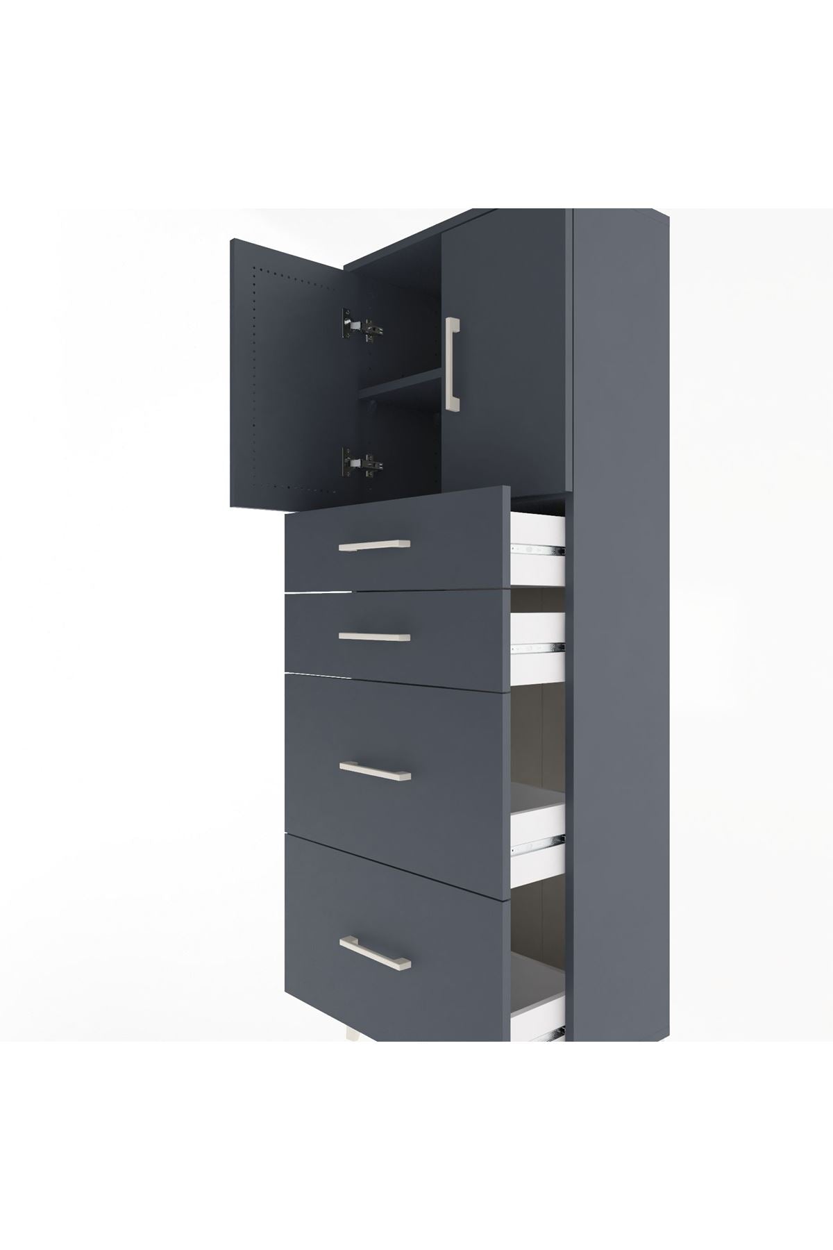 Arges Dolap 2 Raflı 4 Çekmeceli 2 Kapaklı 60x30x163 - S20M065V5A