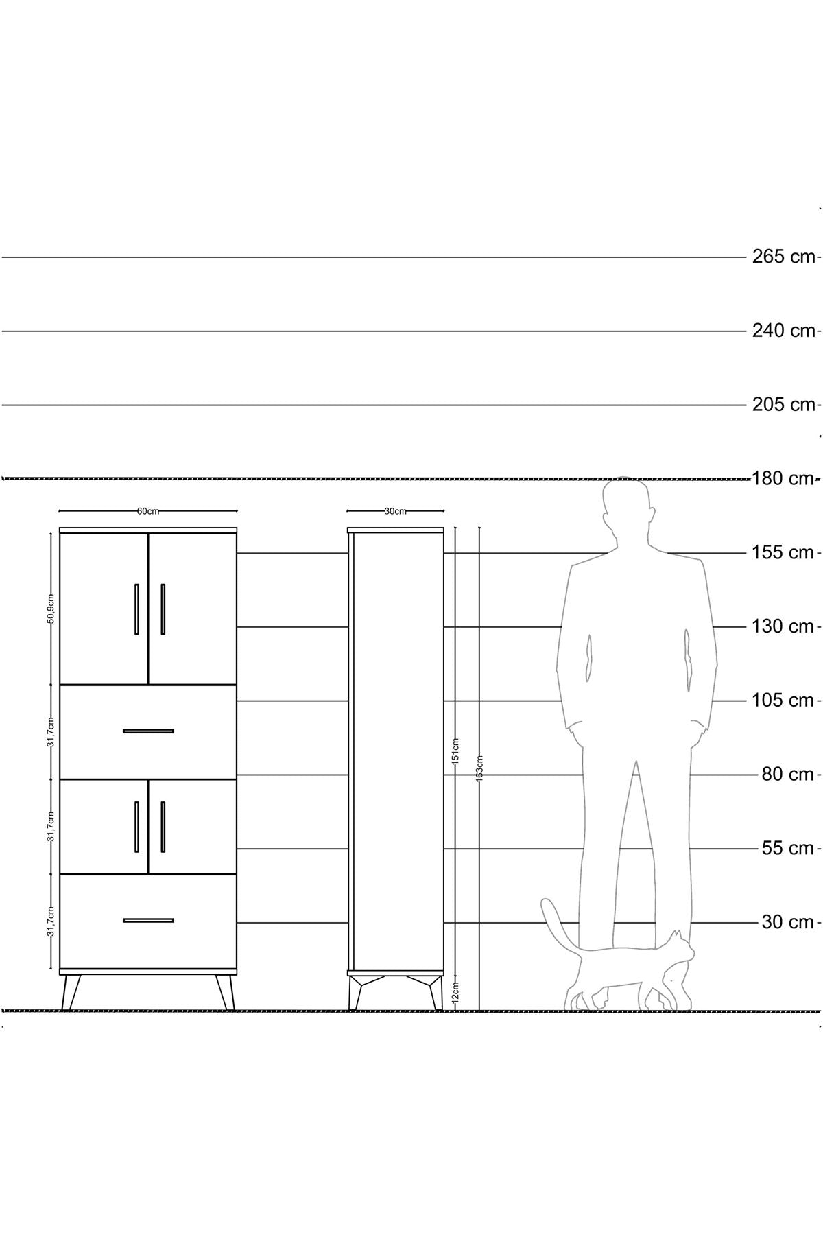 Arges Dolap 3 Raflı 2 Çekmeceli 4 Kapaklı 60x30x163 - S20M067V9A