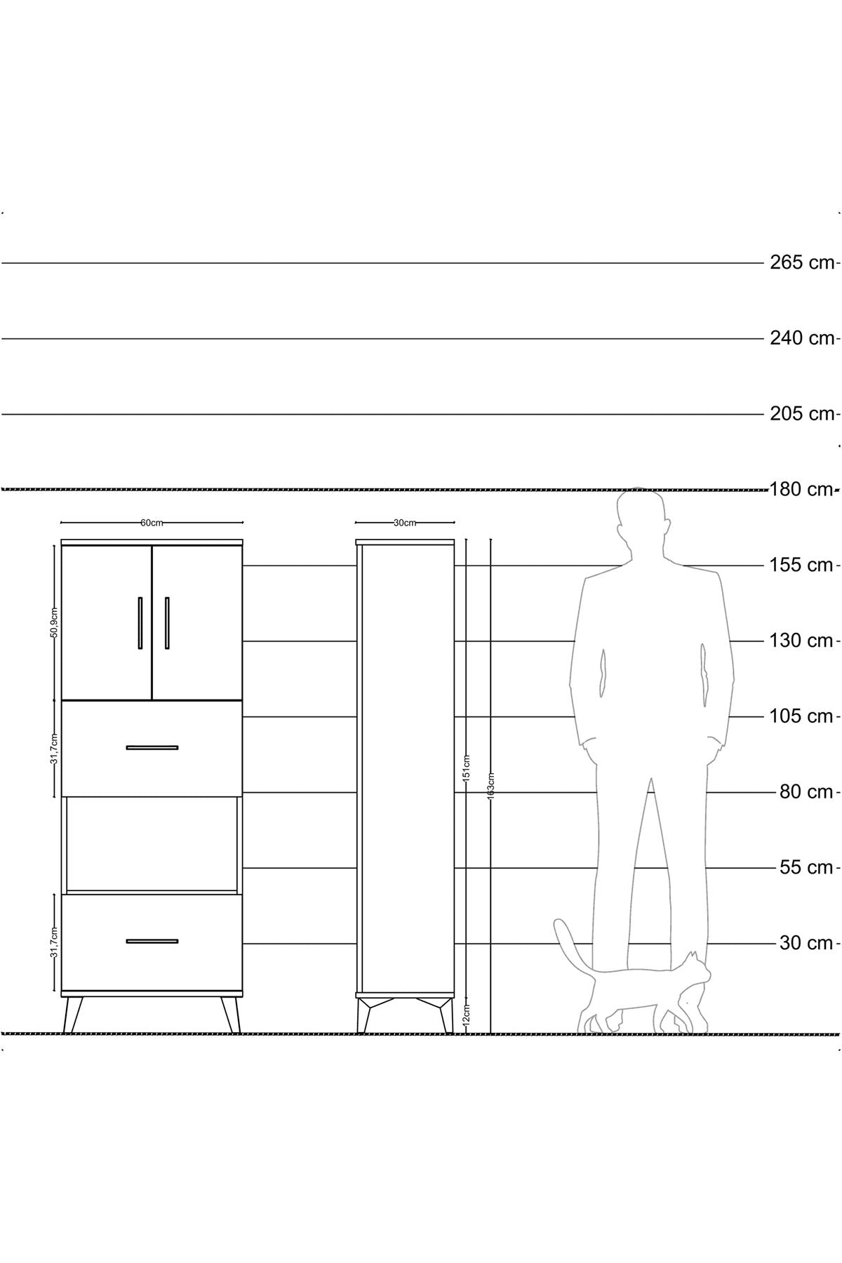 Arges Dolap 3 Raflı 2 Çekmeceli 2 Kapaklı 60x30x163 - S20M069V5A