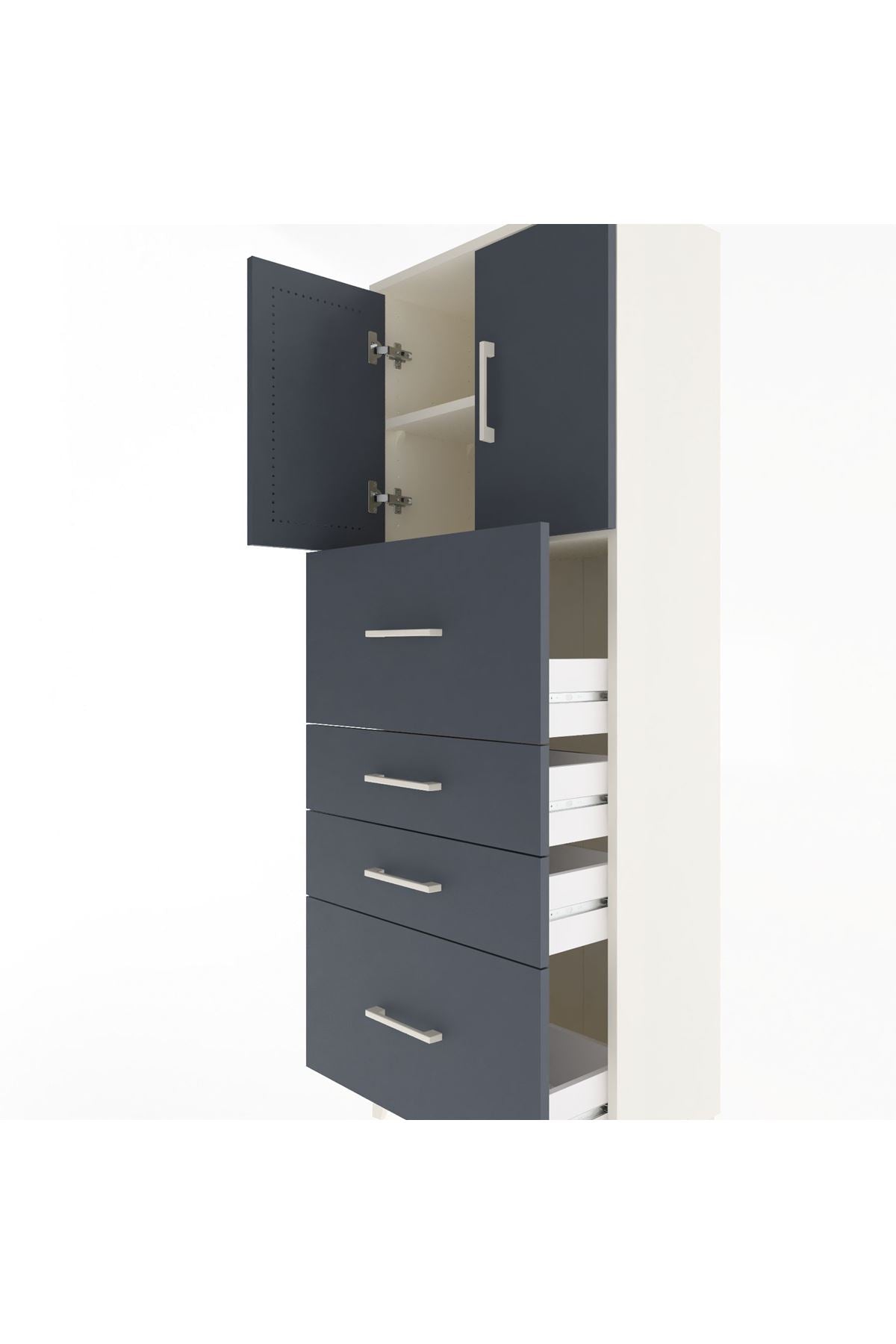 Arges Dolap 2 Raflı 4 Çekmeceli 2 Kapaklı 60x30x163 - S20M071V2A