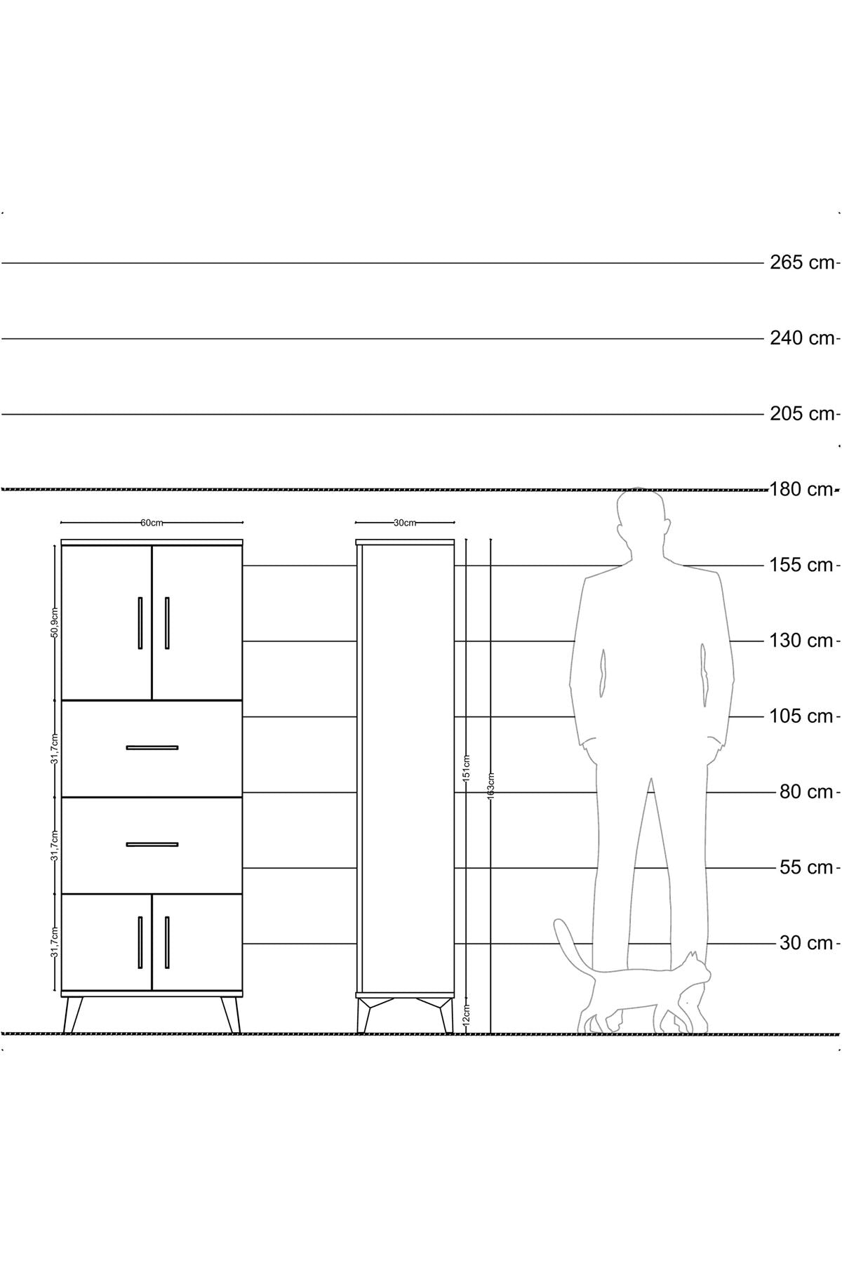 Arges Dolap 2 Raflı 2 Çekmeceli 4 Kapaklı 60x30x163 - S20M073V2A