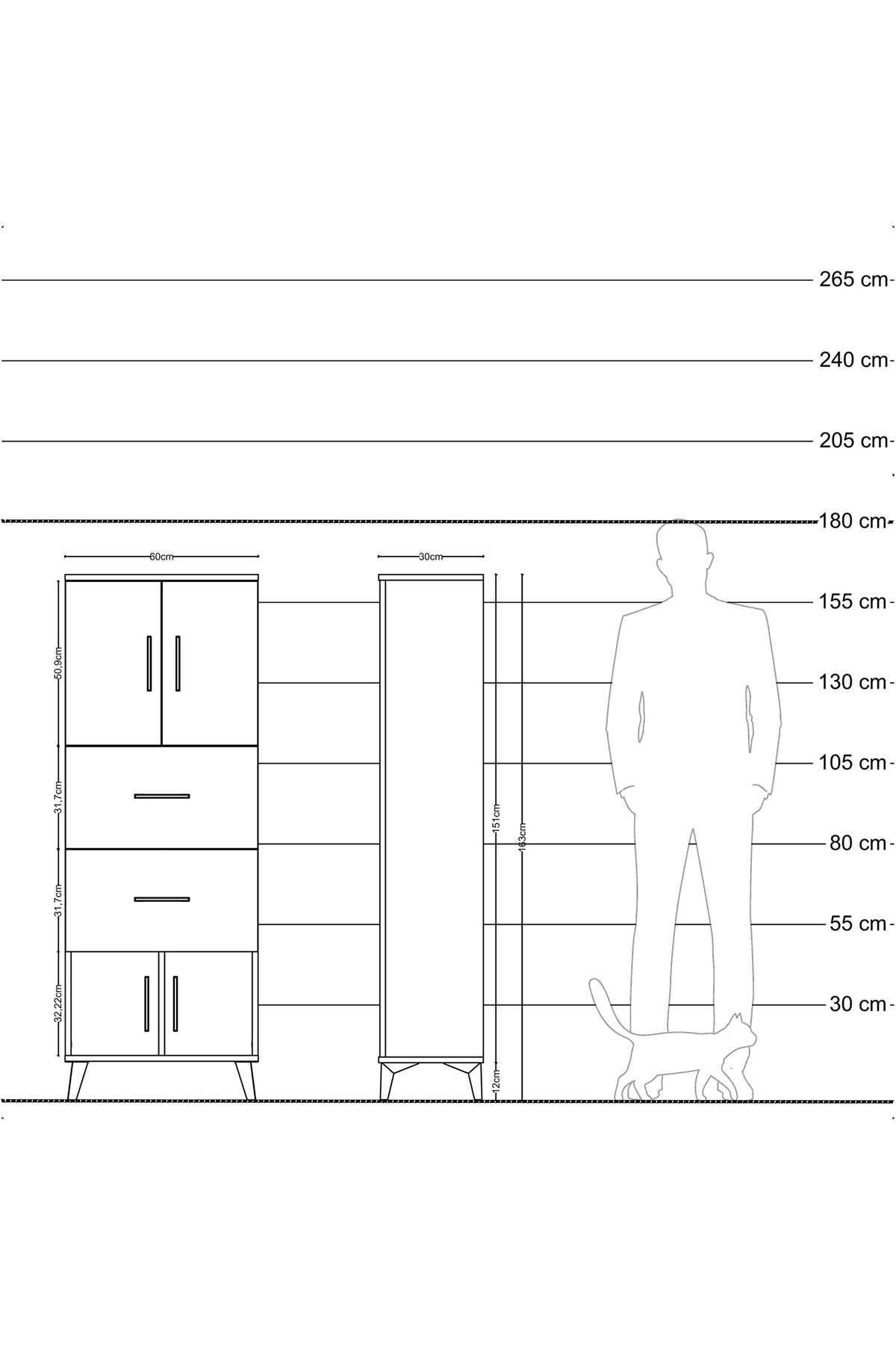 Arges Dolap 2 Raflı 2 Çekmeceli 2 Kapaklı 60x30x163 - S20M075V4A