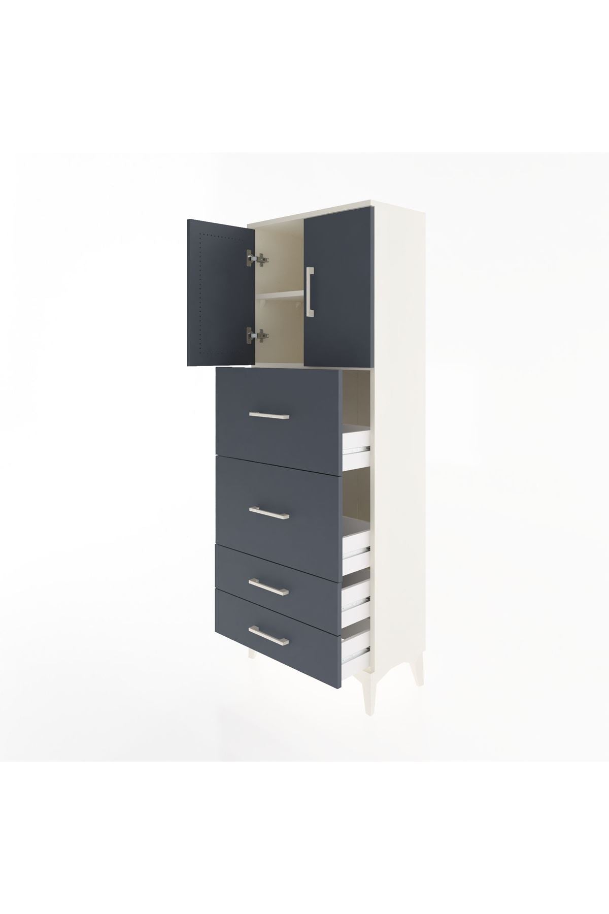 Arges Dolap 2 Raflı 4 Çekmeceli 2 Kapaklı 60x30x163 - S20M077V2A