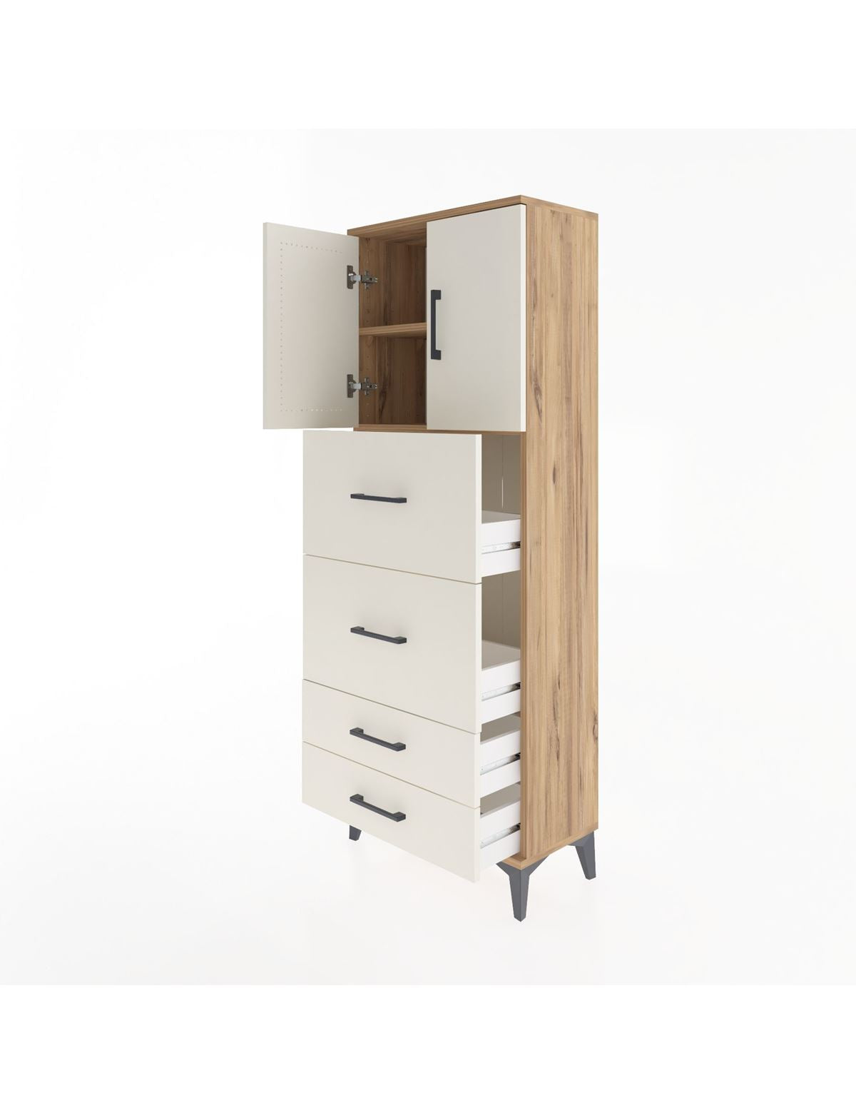 Arges Dolap 2 Raflı 4 Çekmeceli 2 Kapaklı 60x30x163 - S20M077V7A