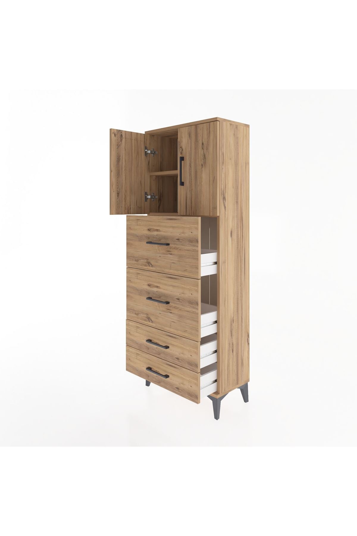 Arges Dolap 2 Raflı 4 Çekmeceli 2 Kapaklı 60x30x163 - S20M077V9A
