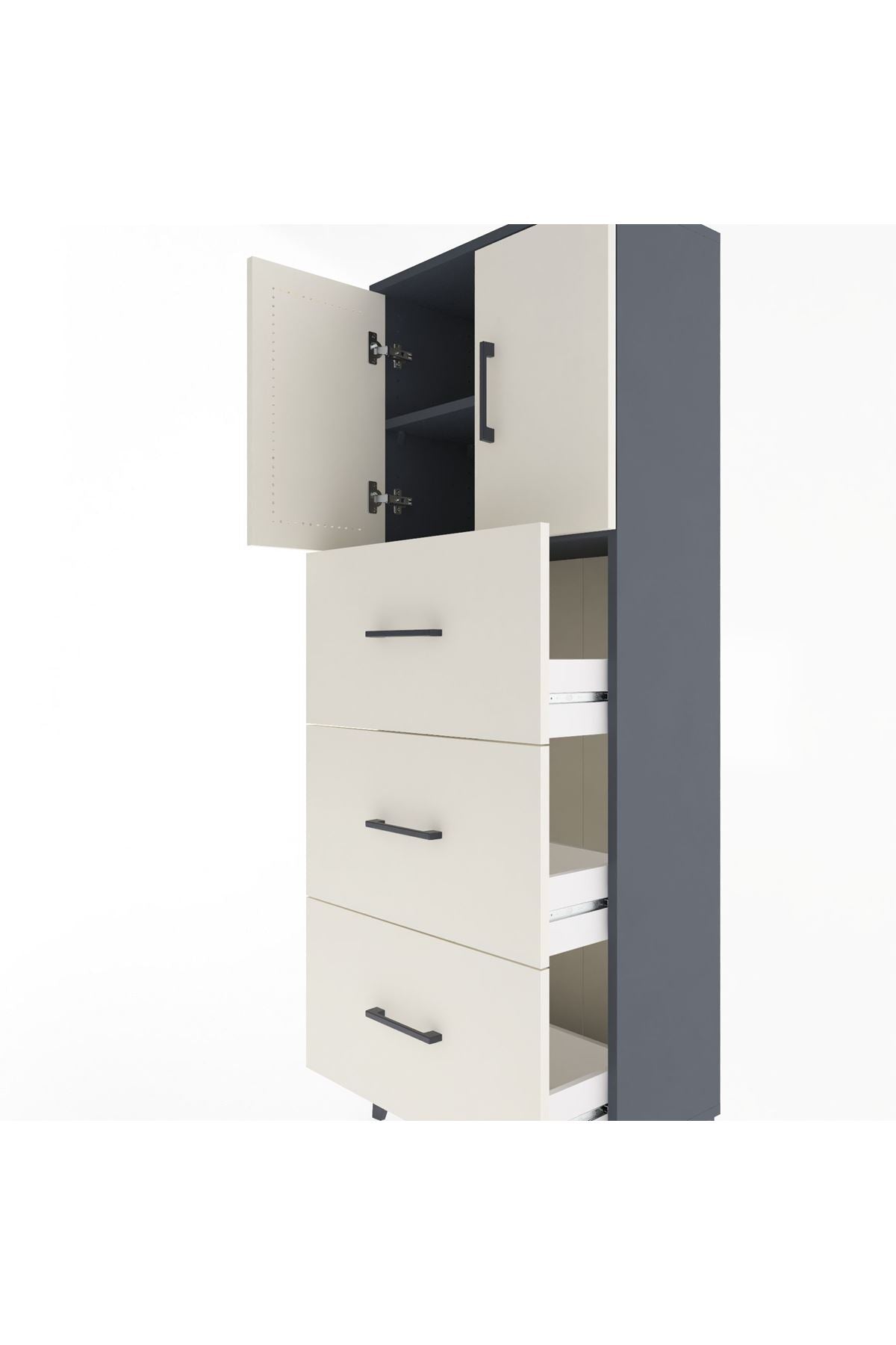 Arges Dolap 2 Raflı 3 Çekmeceli 2 Kapaklı 60x30x163 - S20M079V4A