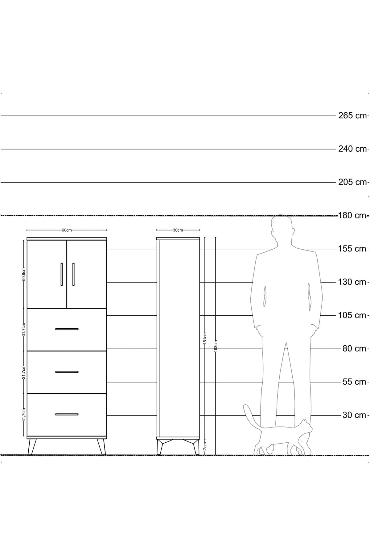 Arges Dolap 2 Raflı 3 Çekmeceli 2 Kapaklı 60x30x163 - S20M079V5A