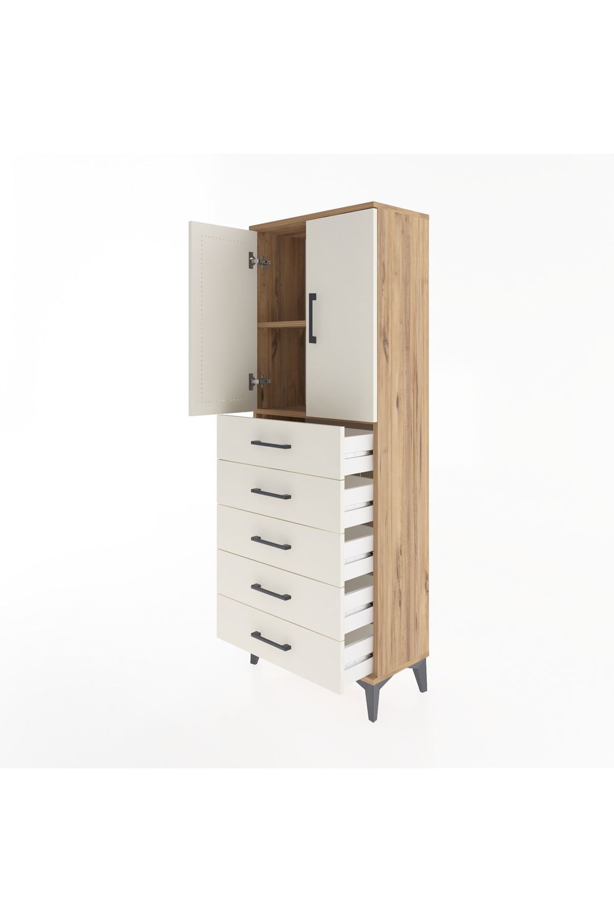 Arges Dolap 2 Raflı 5 Çekmeceli 2 Kapaklı 60x30x163 - S20M085V7A