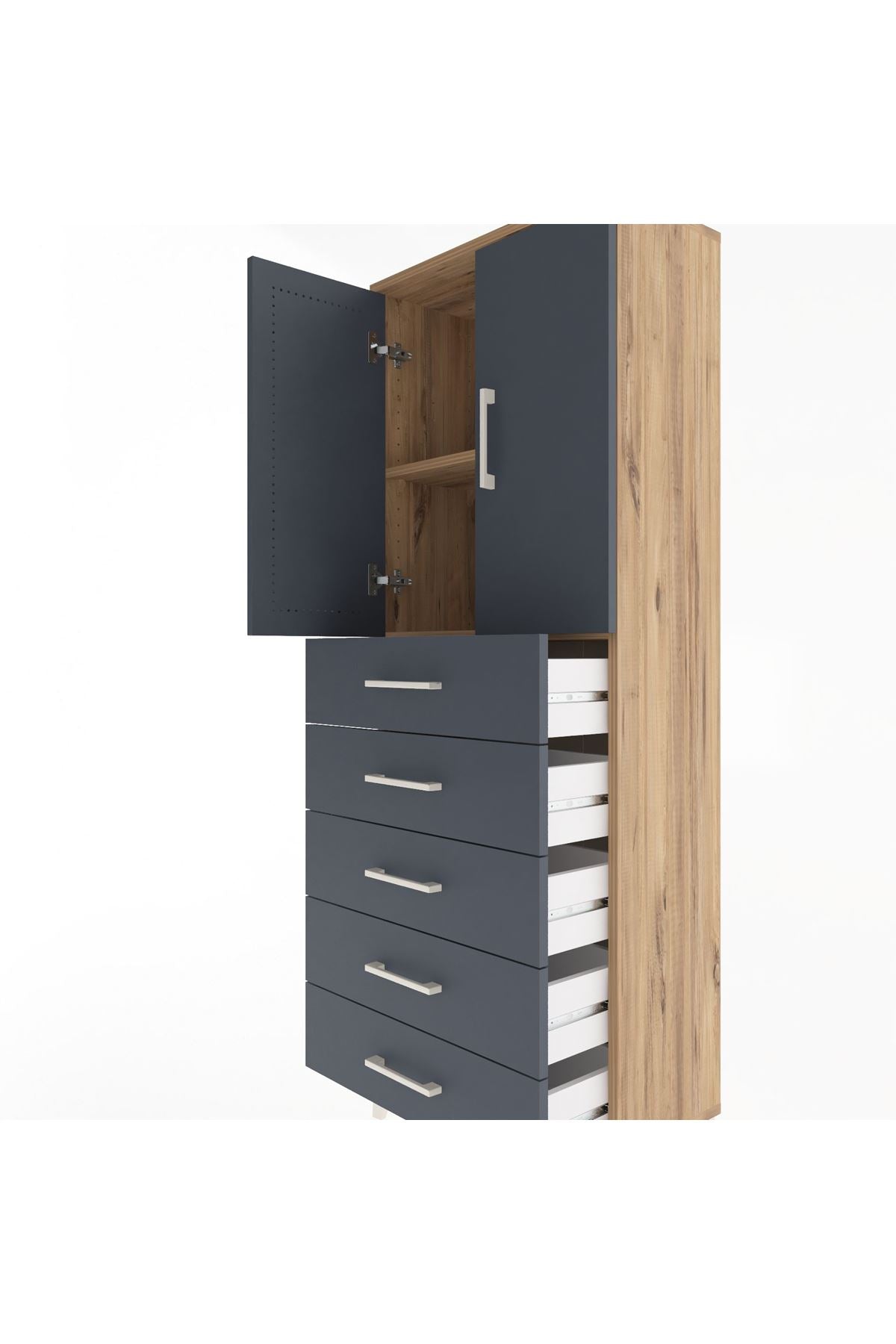 Arges Dolap 2 Raflı 5 Çekmeceli 2 Kapaklı 60x30x163 - S20M085V8A