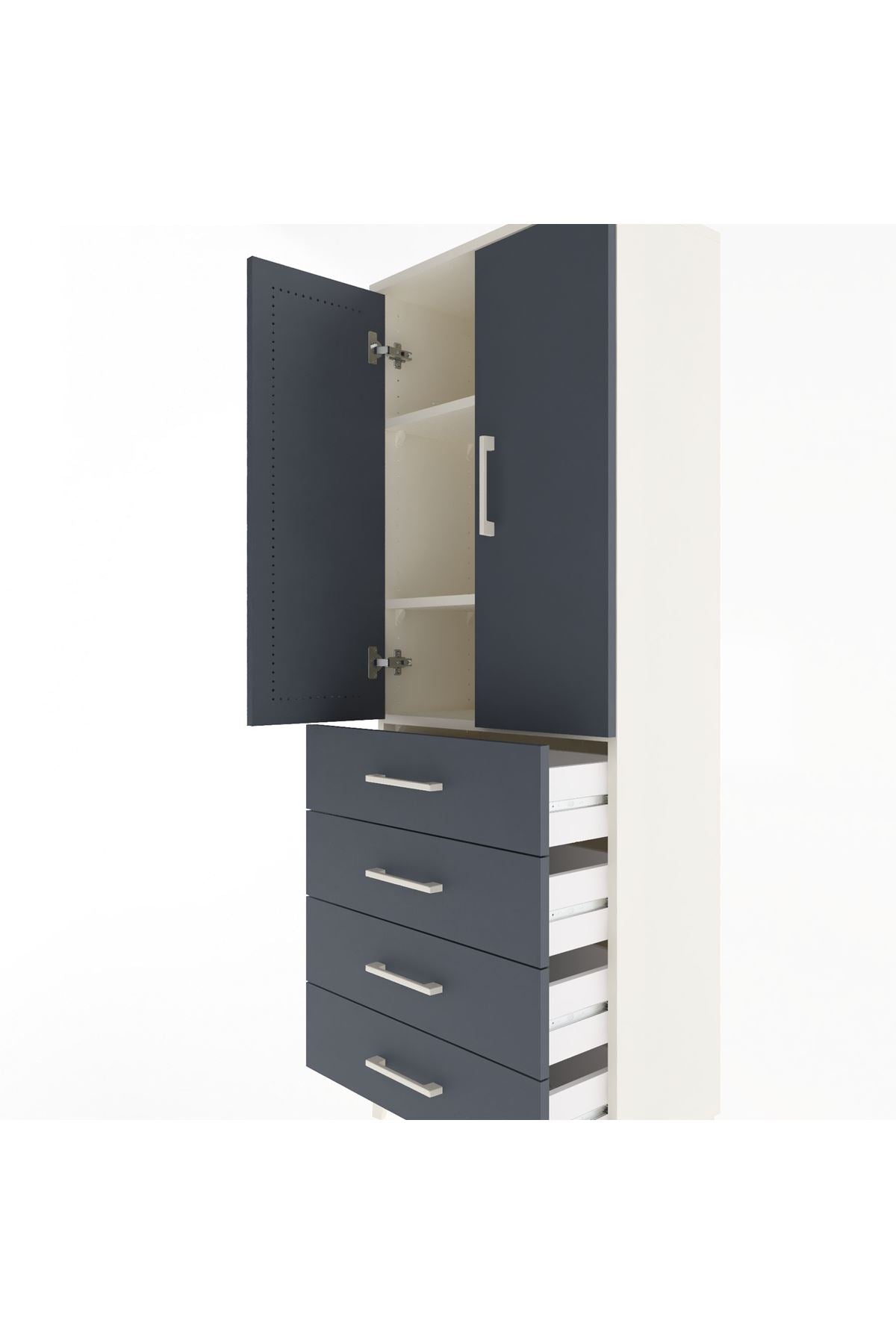Arges Dolap 3 Raflı 4 Çekmeceli 2 Kapaklı 60x30x163 - S20M087V2A