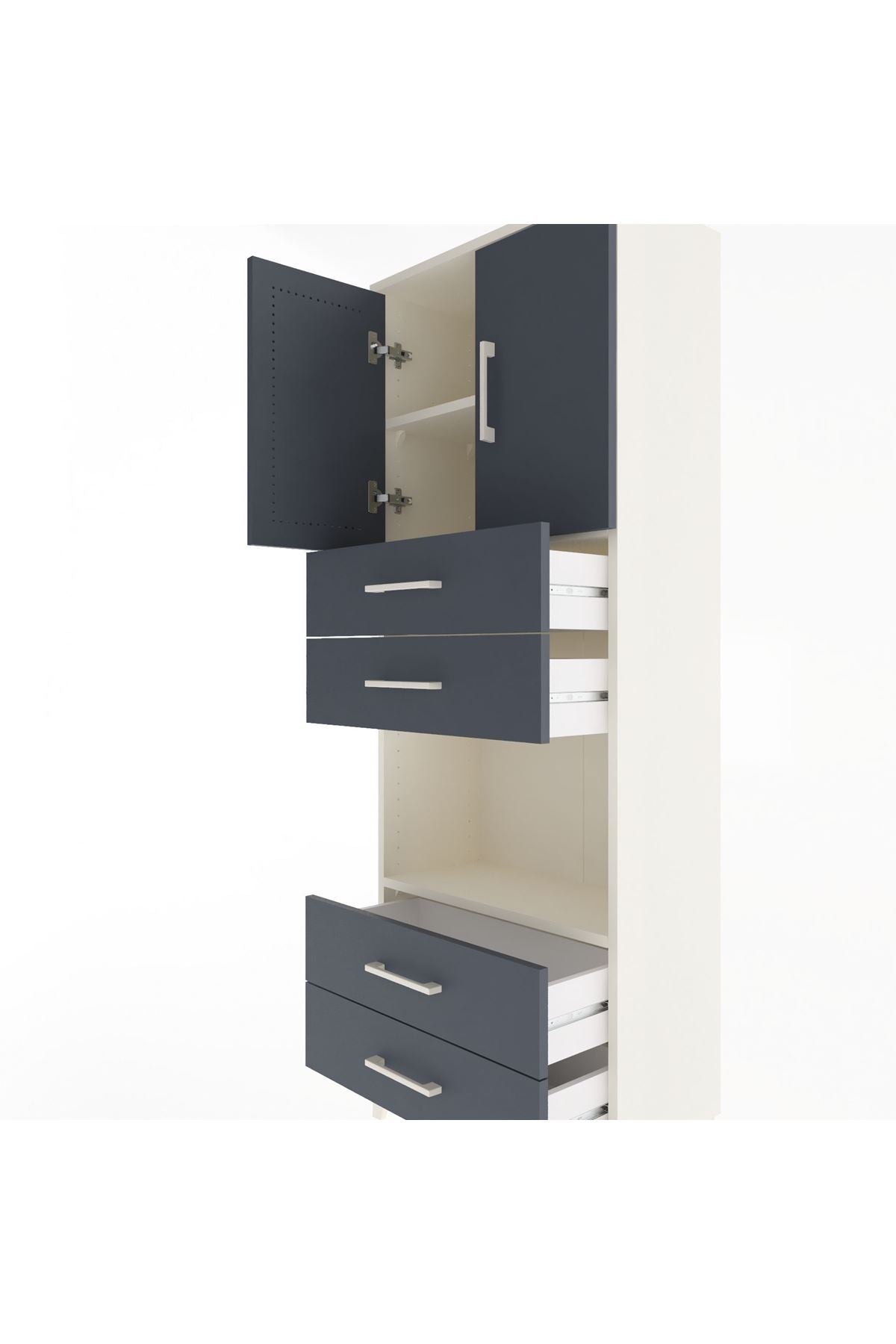 Arges Dolap 3 Raflı 4 Çekmeceli 2 Kapaklı 60x30x163 - S20M091V2A
