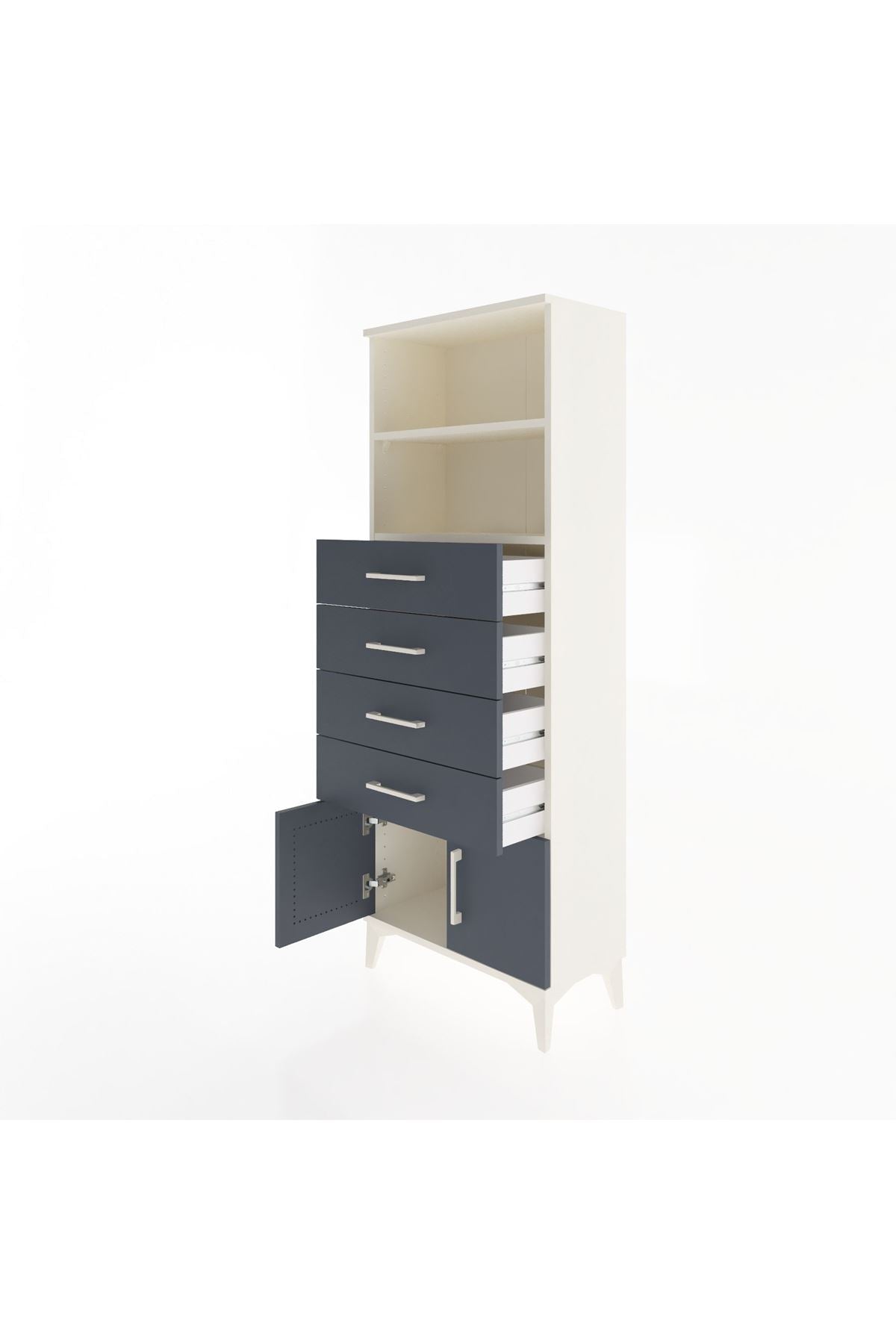 Arges Dolap 2 Raflı 4 Çekmeceli 2 Kapaklı 60x30x163 - S20M094V2A