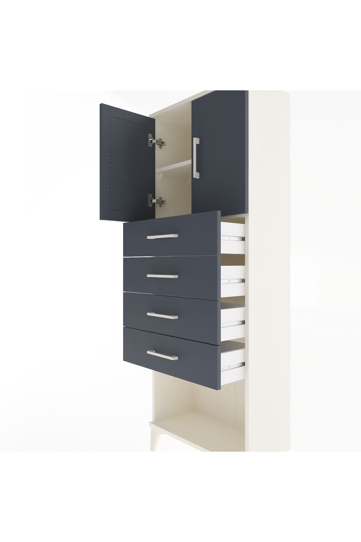 Arges Dolap 2 Raflı 4 Çekmeceli 2 Kapaklı 60x30x163 - S20M095V2A