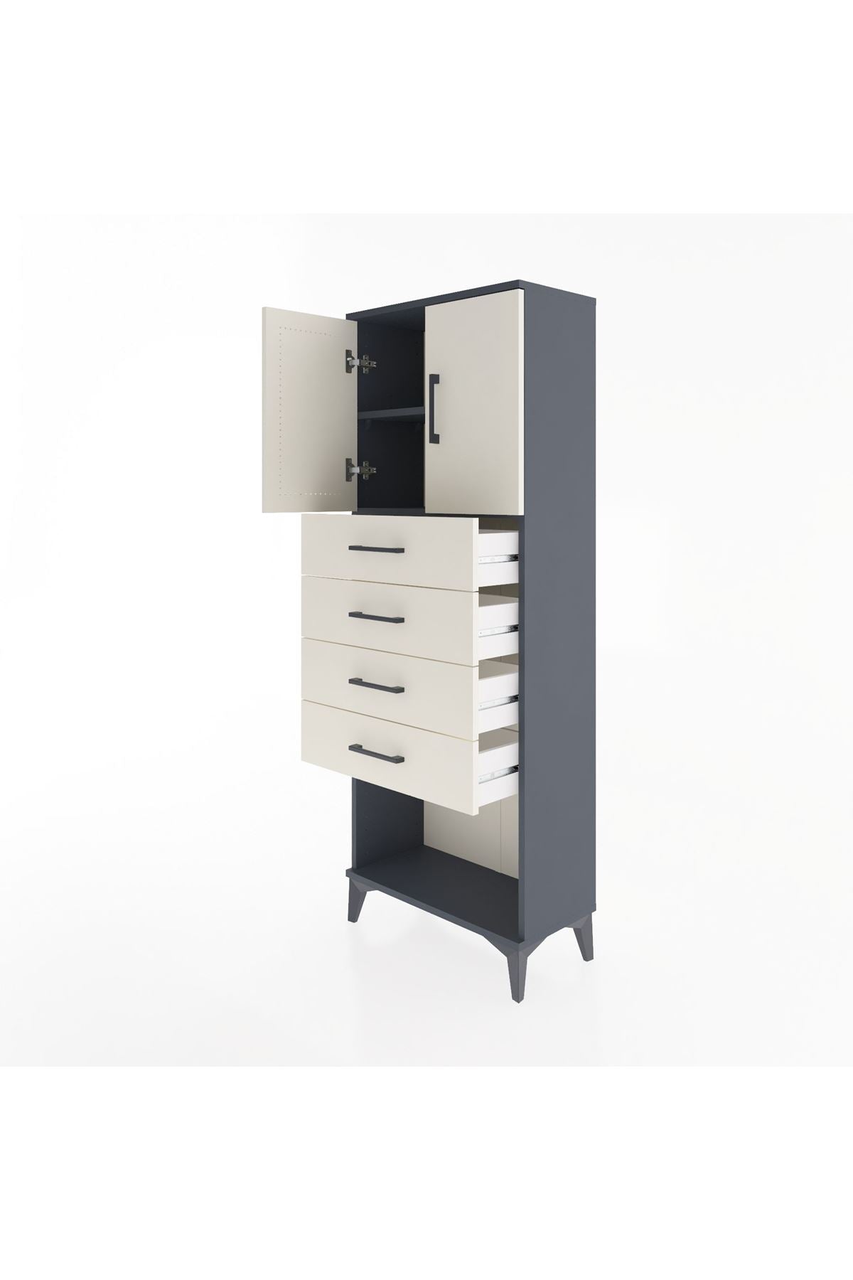 Arges Dolap 2 Raflı 4 Çekmeceli 2 Kapaklı 60x30x163 - S20M095V4A
