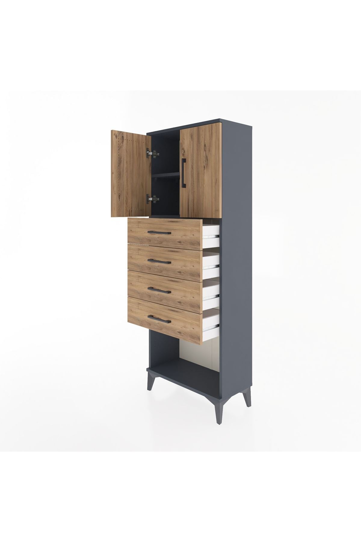 Arges Dolap 2 Raflı 4 Çekmeceli 2 Kapaklı 60x30x163 - S20M095V6A