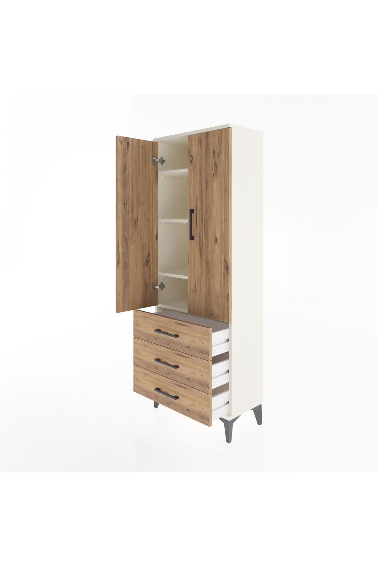 Arges Dolap 4 Raflı 3 Çekmeceli 2 Kapaklı 60x30x163 - S20M097V3A