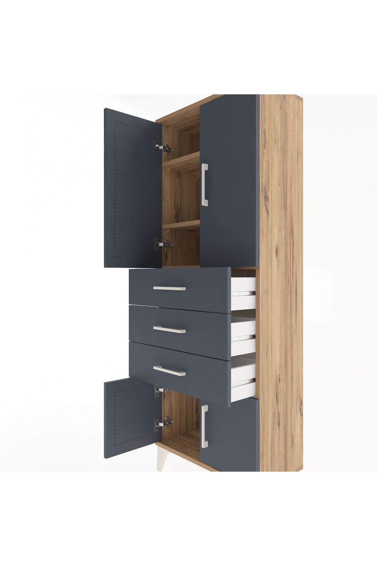 Arges Dolap 3 Raflı 3 Çekmeceli 4 Kapaklı 60x30x163 - S20M099V8A