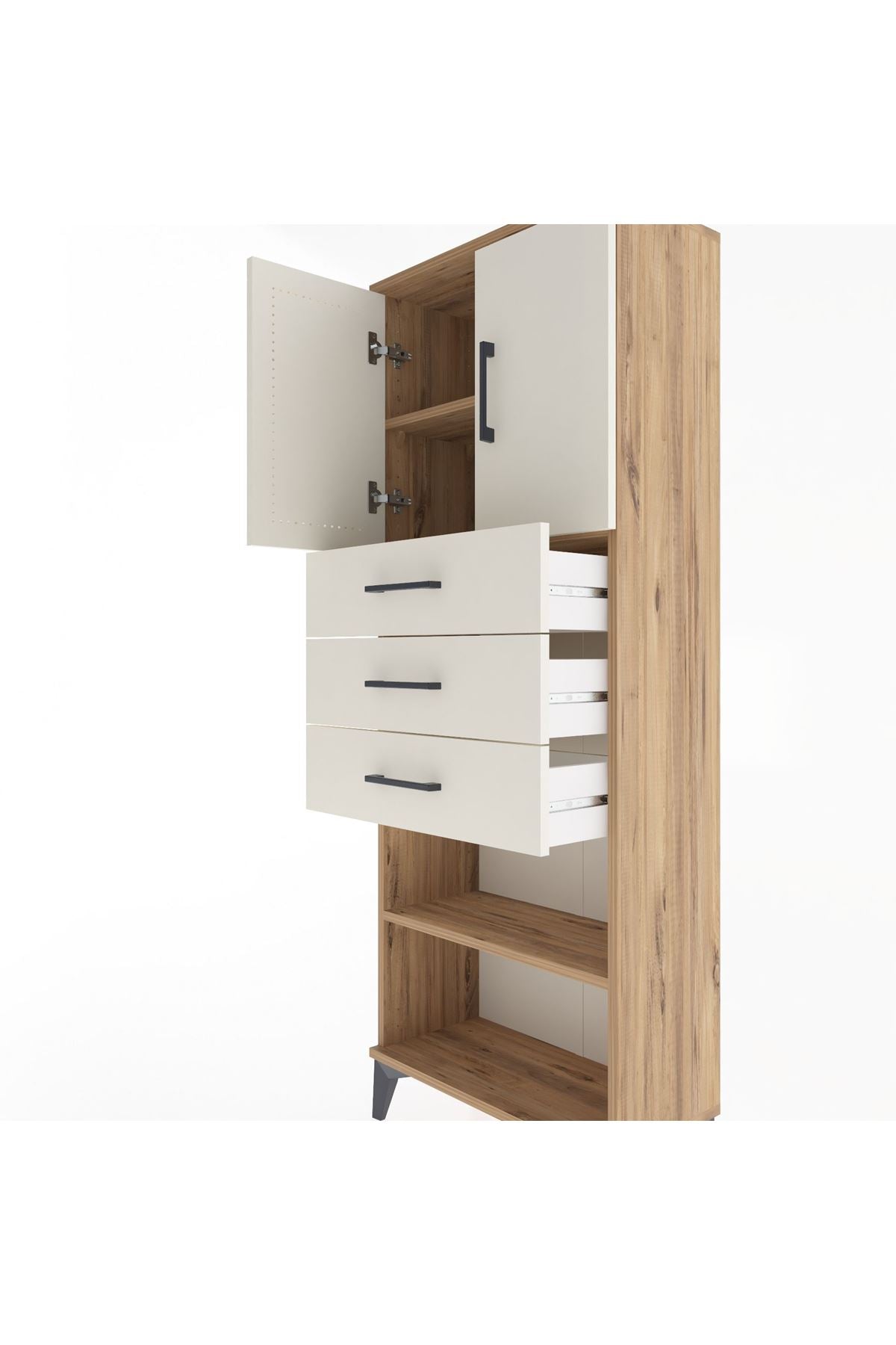 Arges Dolap 3 Raflı 3 Çekmeceli 2 Kapaklı 60x30x163 - S20M105V7A