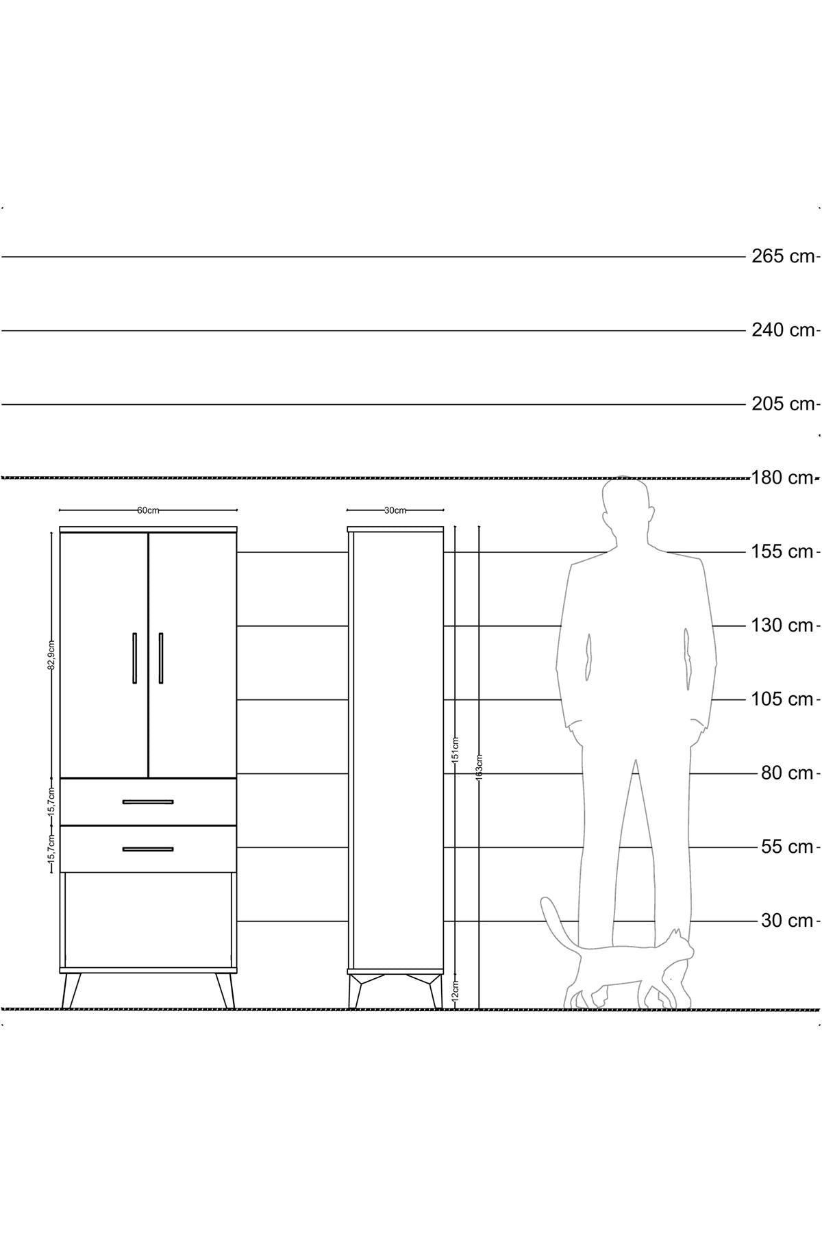 Arges Dolap 3 Raflı 2 Çekmeceli 2 Kapaklı 60x30x163 - S20M111V4A