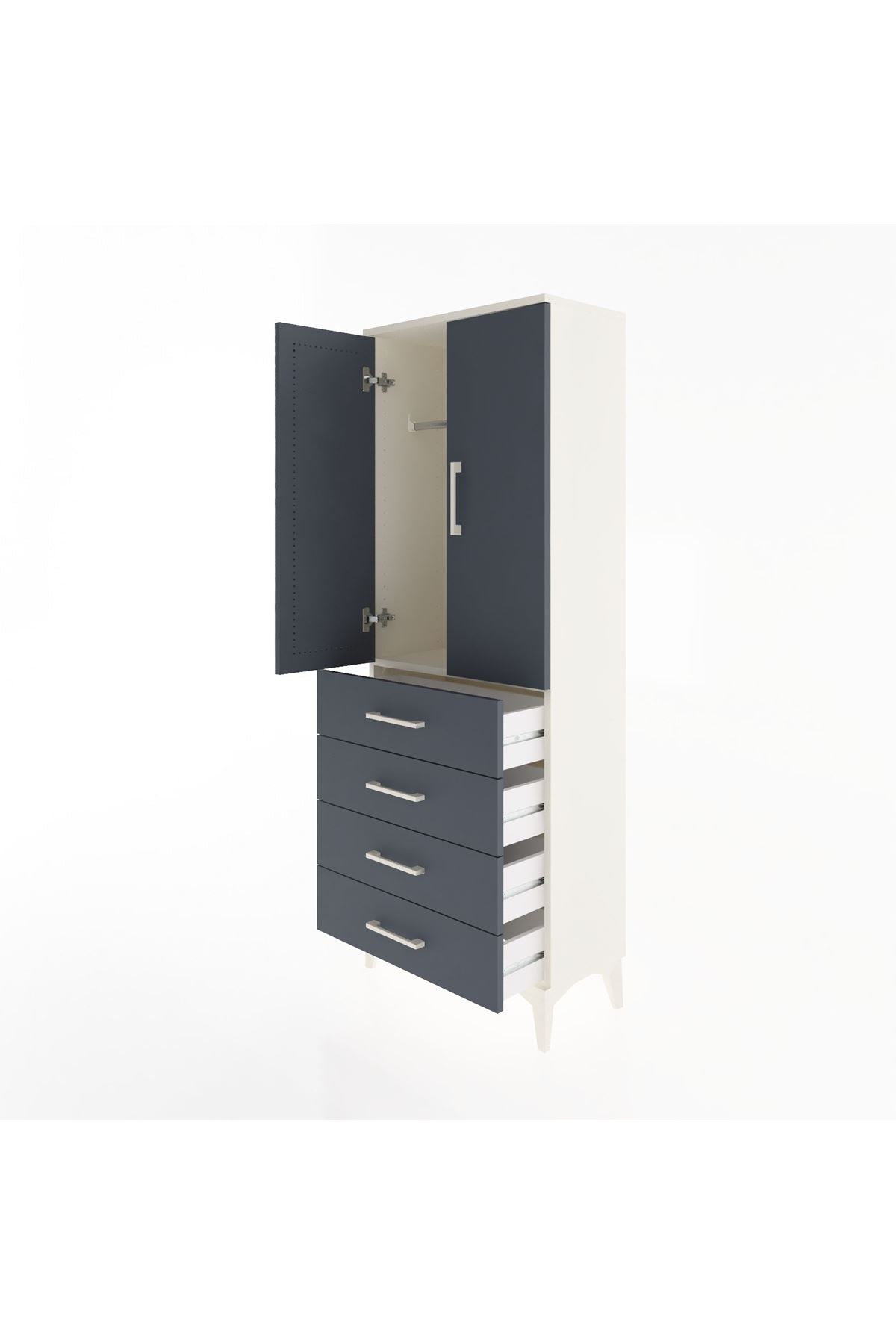 Arges Dolap Tek Raflı 4 Çekmeceli Tek Askılı 60x30x163 - S20M129V2A