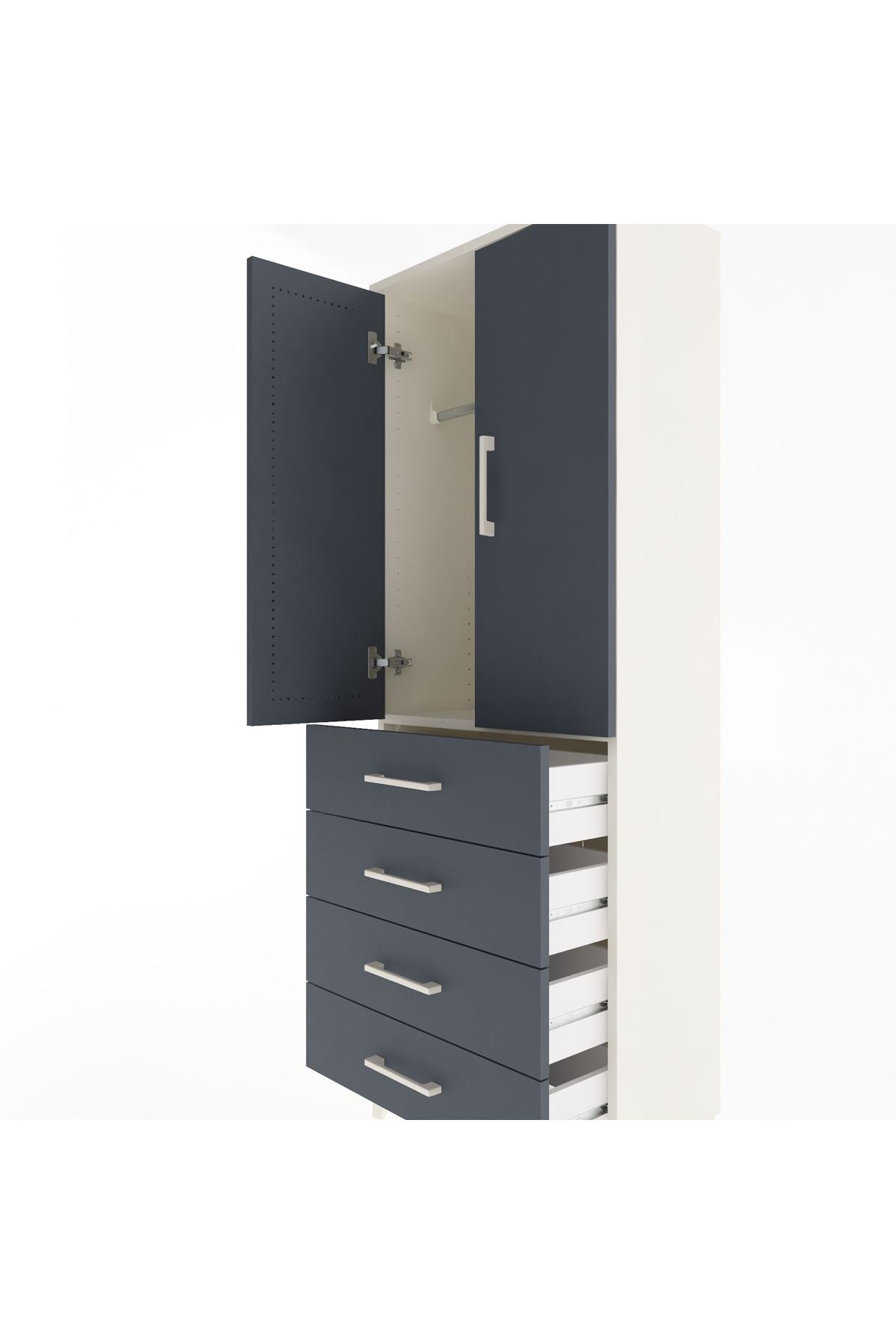 Arges Dolap Tek Raflı 4 Çekmeceli Tek Askılı 60x30x163 - S20M129V2A