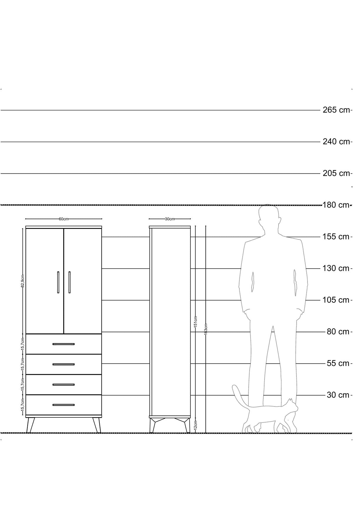 Arges Dolap Tek Raflı 4 Çekmeceli Tek Askılı 60x30x163 - S20M129V3A