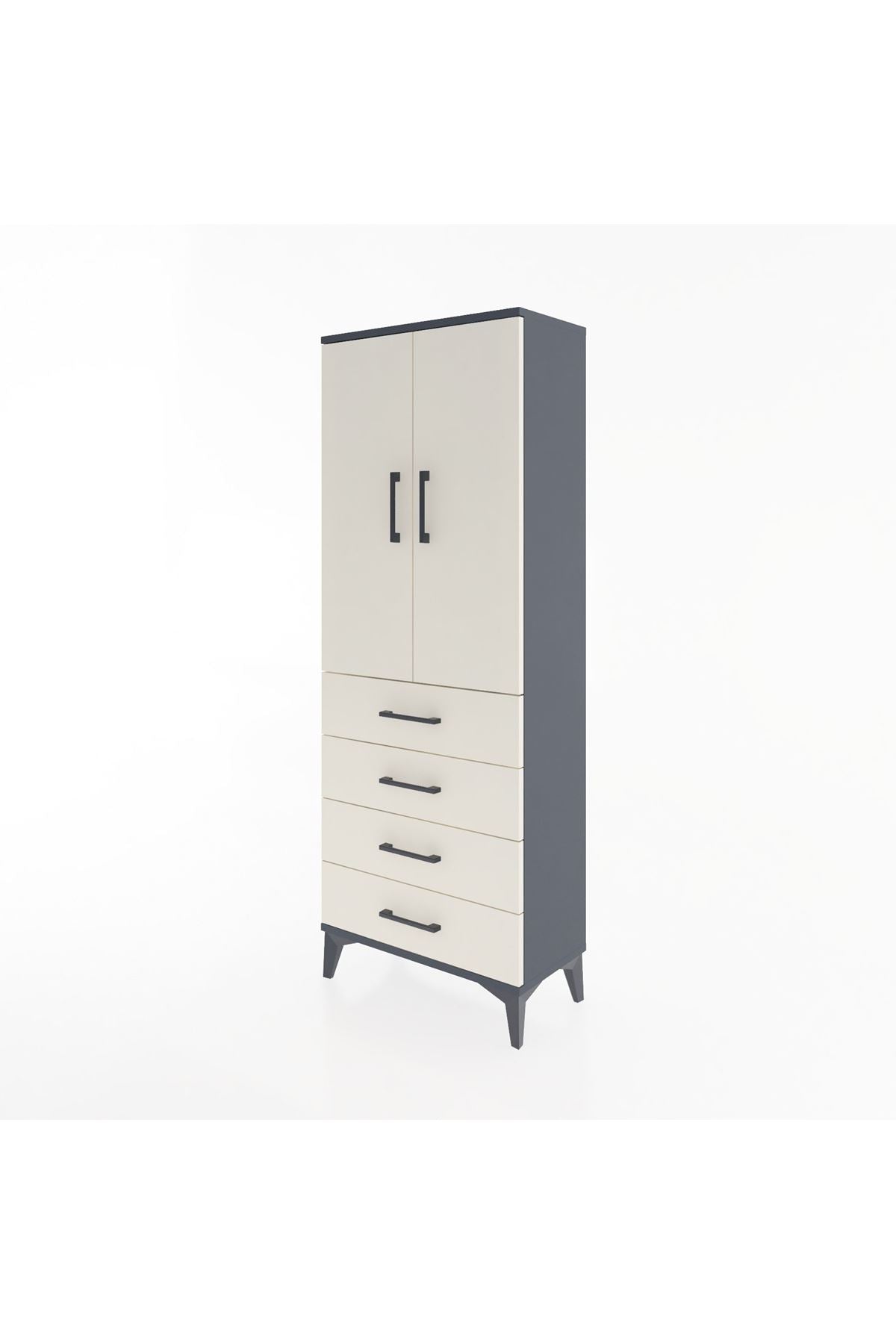 Arges Dolap Tek Raflı 4 Çekmeceli Tek Askılı 60x30x163 - S20M129V4A