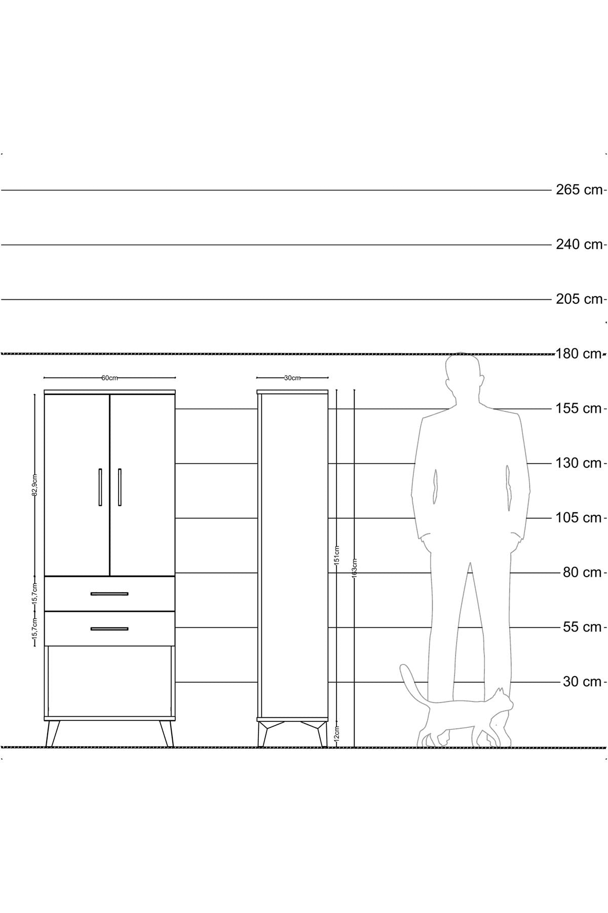 Arges Dolap Tek Raflı 2 Çekmeceli Tek Askılı 60x30x163 - S20M131V5A