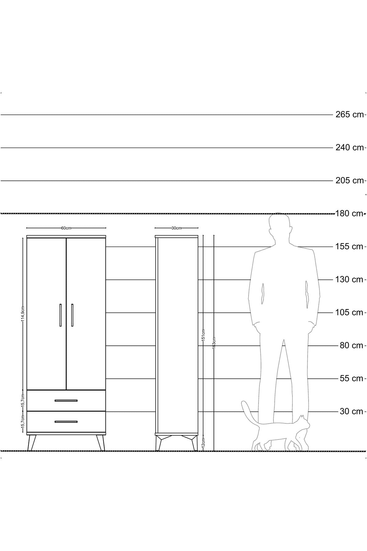 Arges Dolap Tek Raflı 2 Çekmeceli Tek Askılı 60x30x163 - S20M132V9A