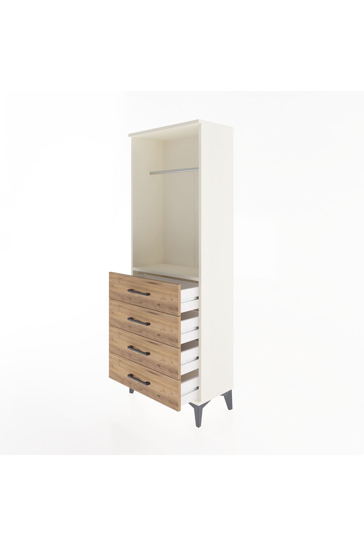 Arges Dolap Tek Raflı 4 Çekmeceli Tek Askılı 60x30x163 - S20M137V3A