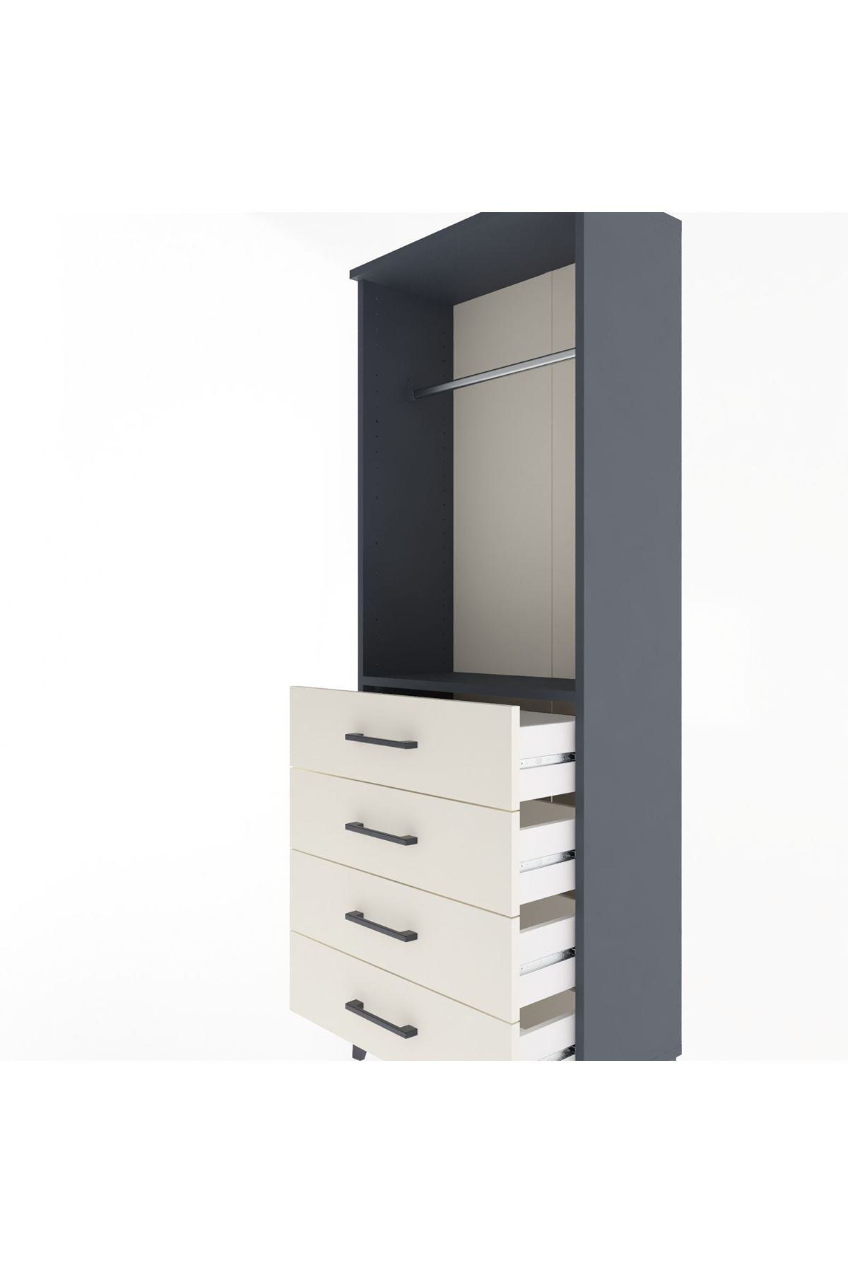 Arges Dolap Tek Raflı 4 Çekmeceli Tek Askılı 60x30x163 - S20M137V4A
