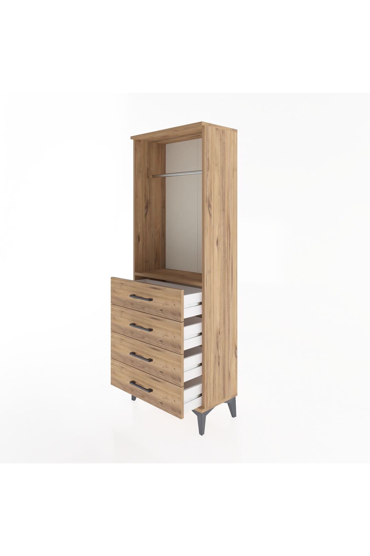 Arges Dolap Tek Raflı 4 Çekmeceli Tek Askılı 60x30x163 - S20M137V9A