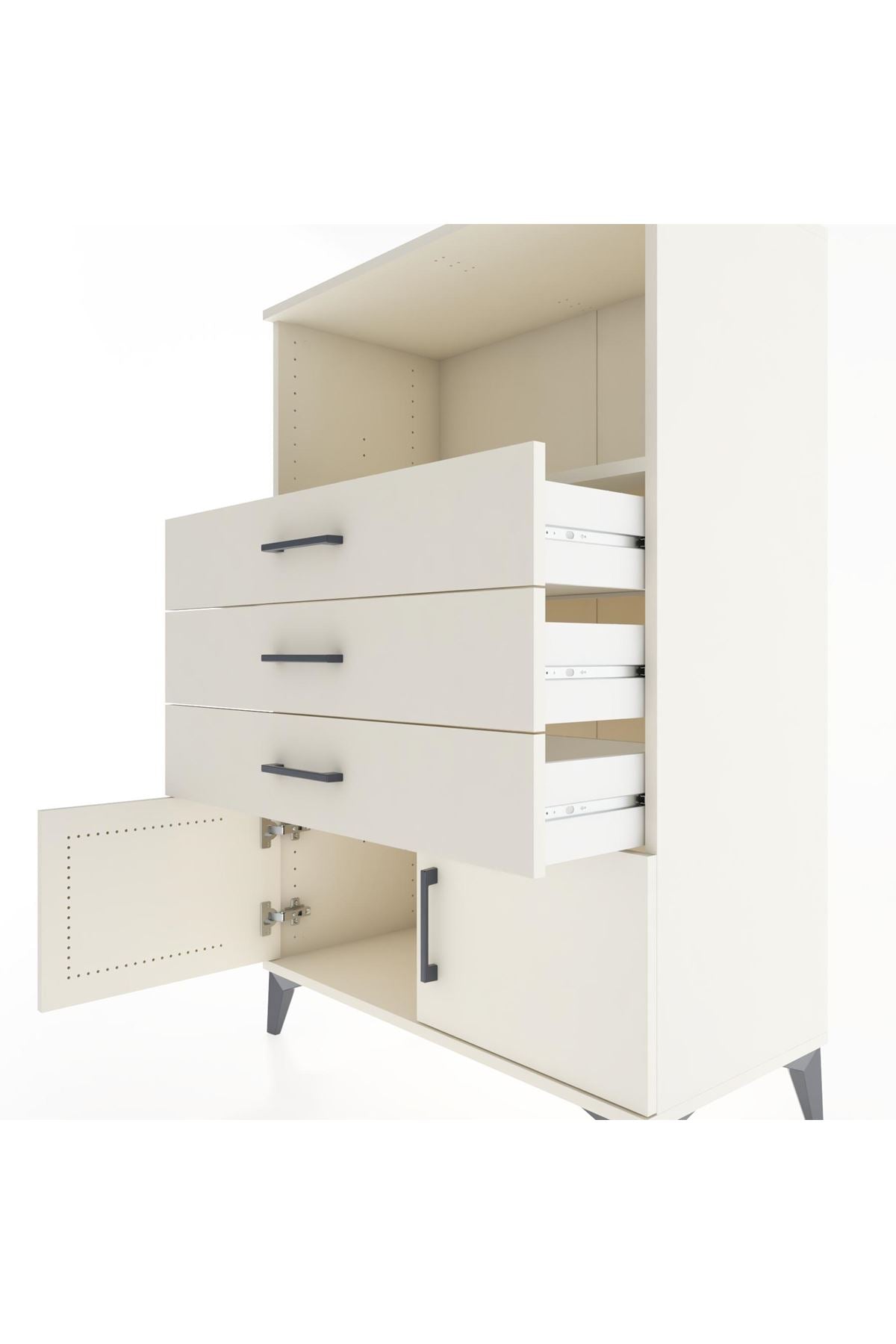 Hyperion Dolap Tek Raflı 3 Çekmeceli 2 Kapaklı 88x44x134 - S51M099V1B
