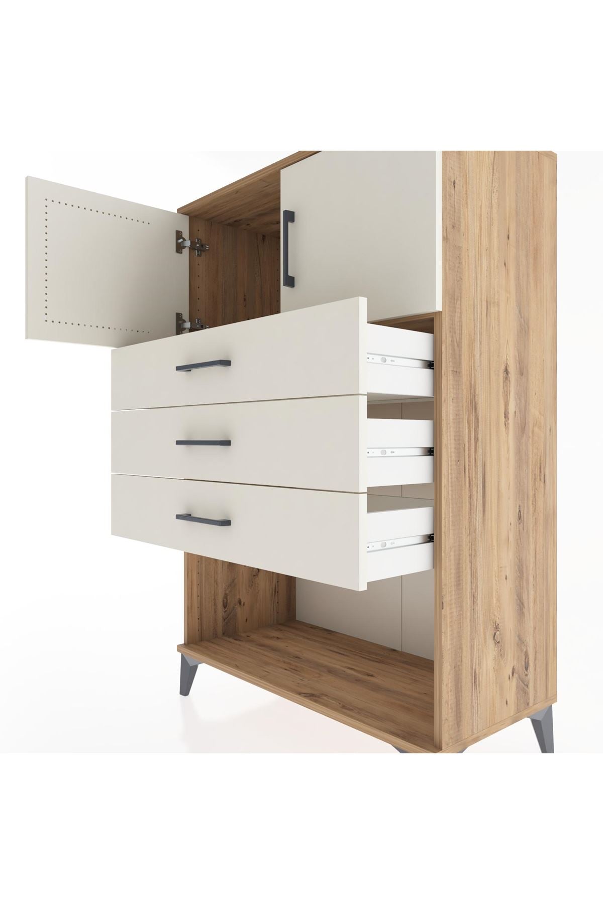 Hyperion Dolap Tek Raflı 3 Çekmeceli 2 Kapaklı 88x44x134 - S51M100V7B