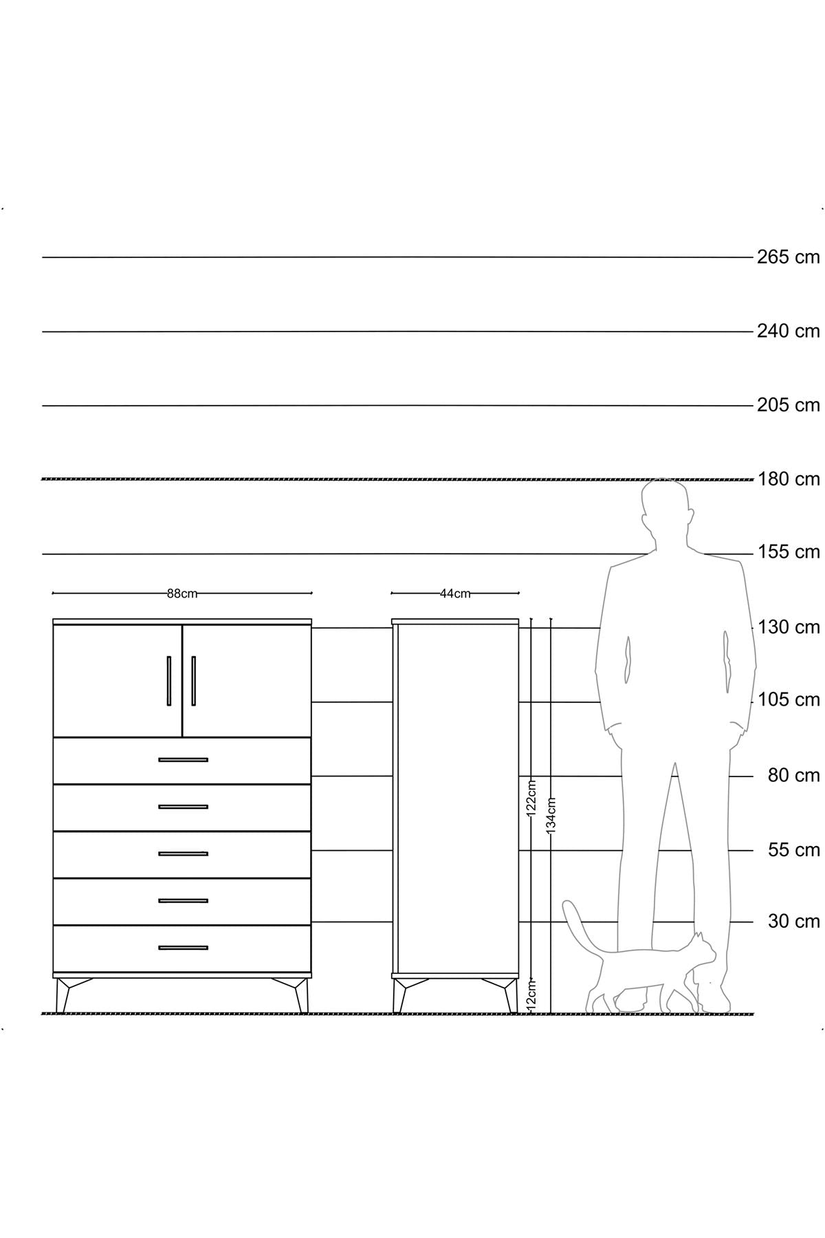 Hyperion Dolap Tek Raflı 5 Çekmeceli 2 Kapaklı 88x44x134 - S51M102V2B