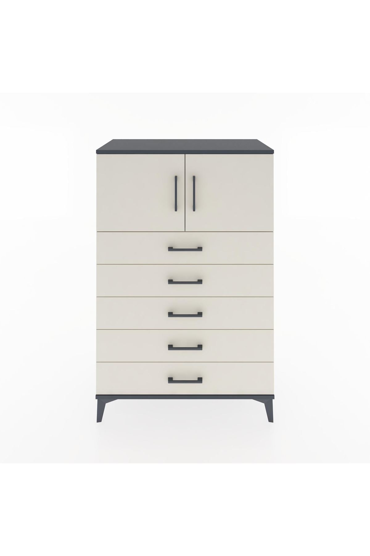 Hyperion Dolap Tek Raflı 5 Çekmeceli 2 Kapaklı 88x44x134 - S51M102V4B