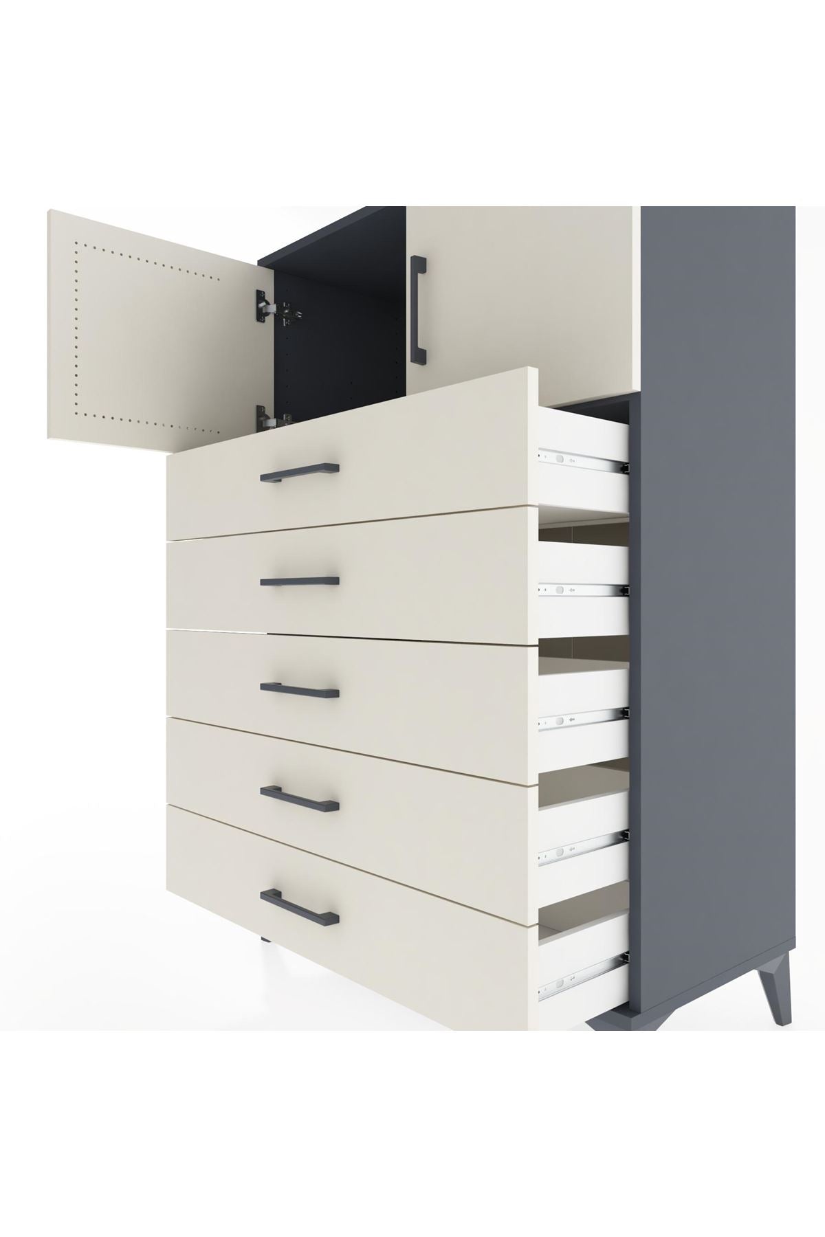 Hyperion Dolap Tek Raflı 5 Çekmeceli 2 Kapaklı 88x44x134 - S51M102V4B