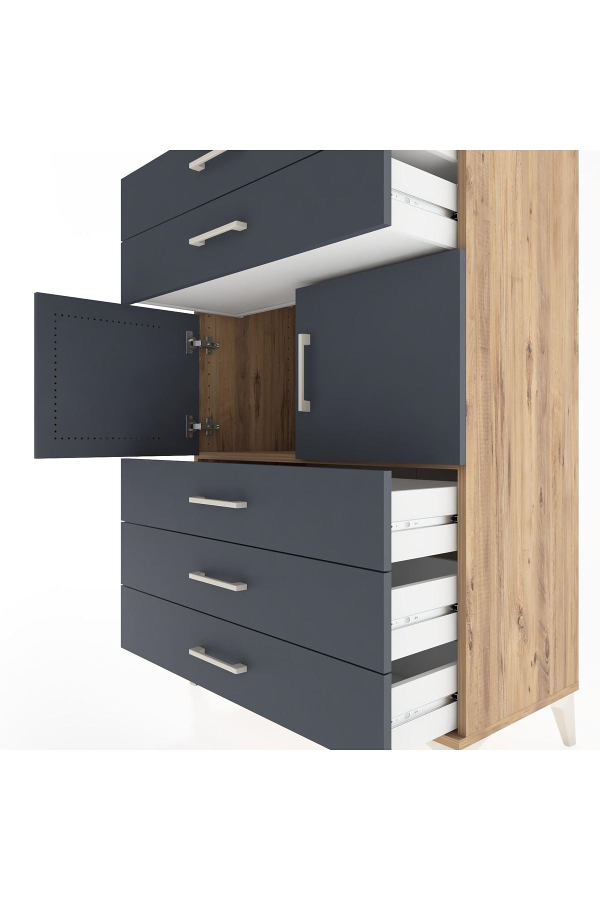 Hyperion Dolap Tek Raflı 5 Çekmeceli 2 Kapaklı 88x44x134 - S51M103V8B