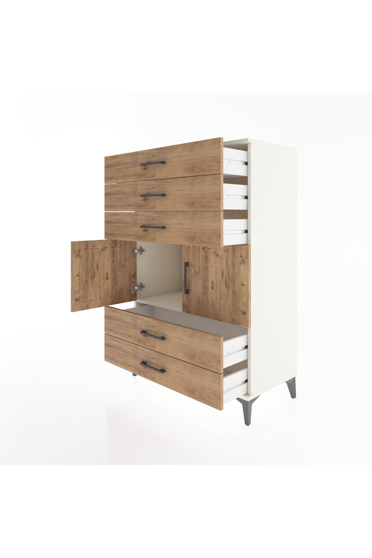 Hyperion Dolap Tek Raflı 5 Çekmeceli 2 Kapaklı 88x44x134 - S51M104V3B