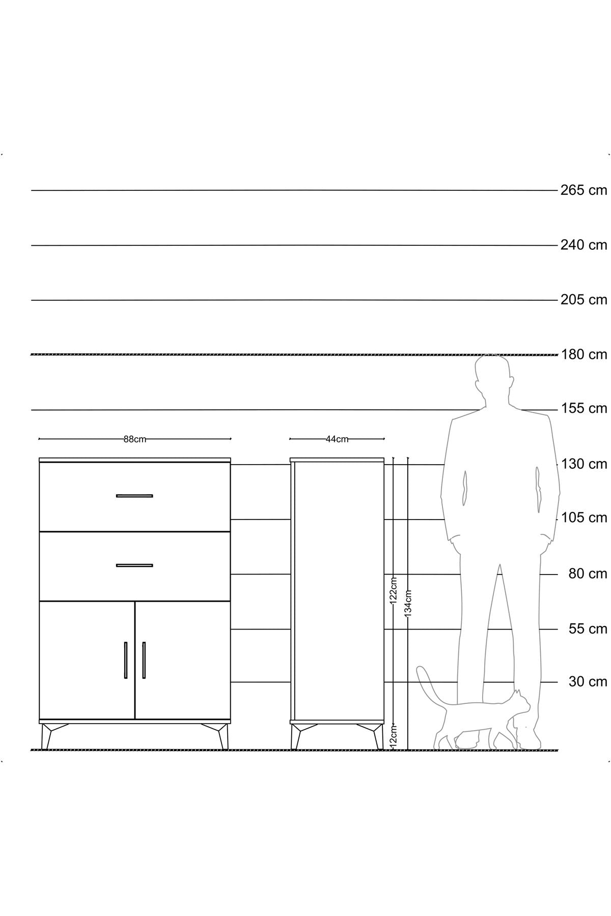 Hyperion Dolap Tek Raflı 2 Çekmeceli 2 Kapaklı 88x44x134 - S51M089V2B