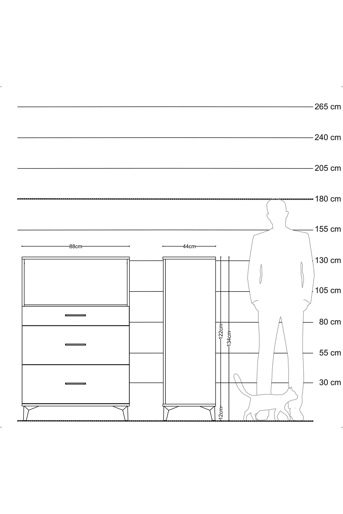 Hyperion Dolap Tek Raflı 3 Çekmeceli 88x44x134 - S51M059V3B
