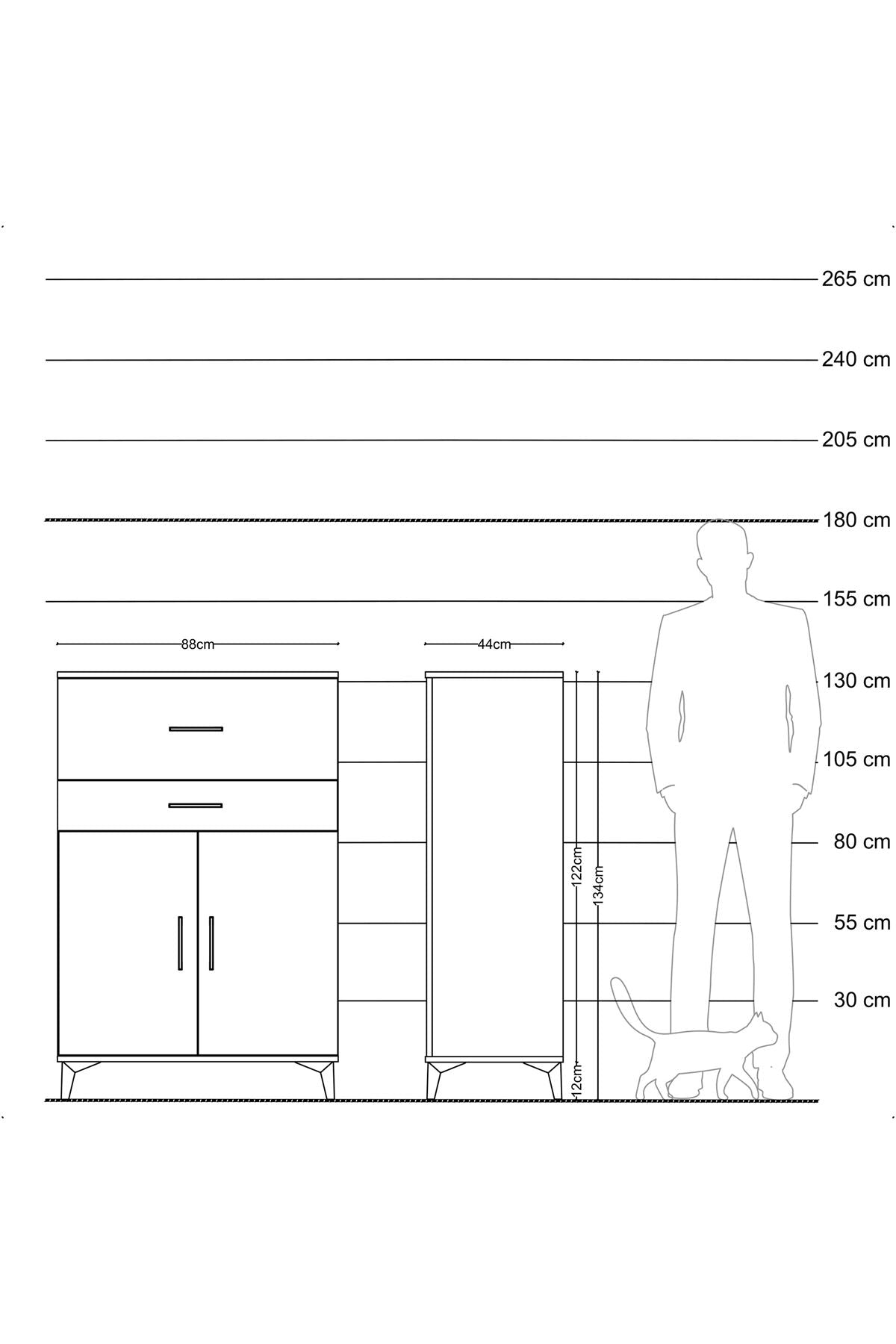 Hyperion Dolap Tek Raflı 2 Çekmeceli 2 Kapaklı 88x44x134 - S51M023V1B