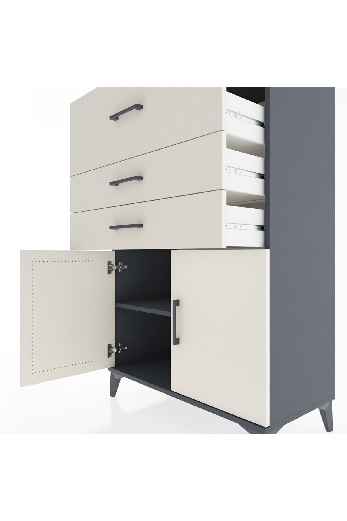 Hyperion Dolap Tek Raflı 3 Çekmeceli 2 Kapaklı 88x44x134 - S51M024V4B
