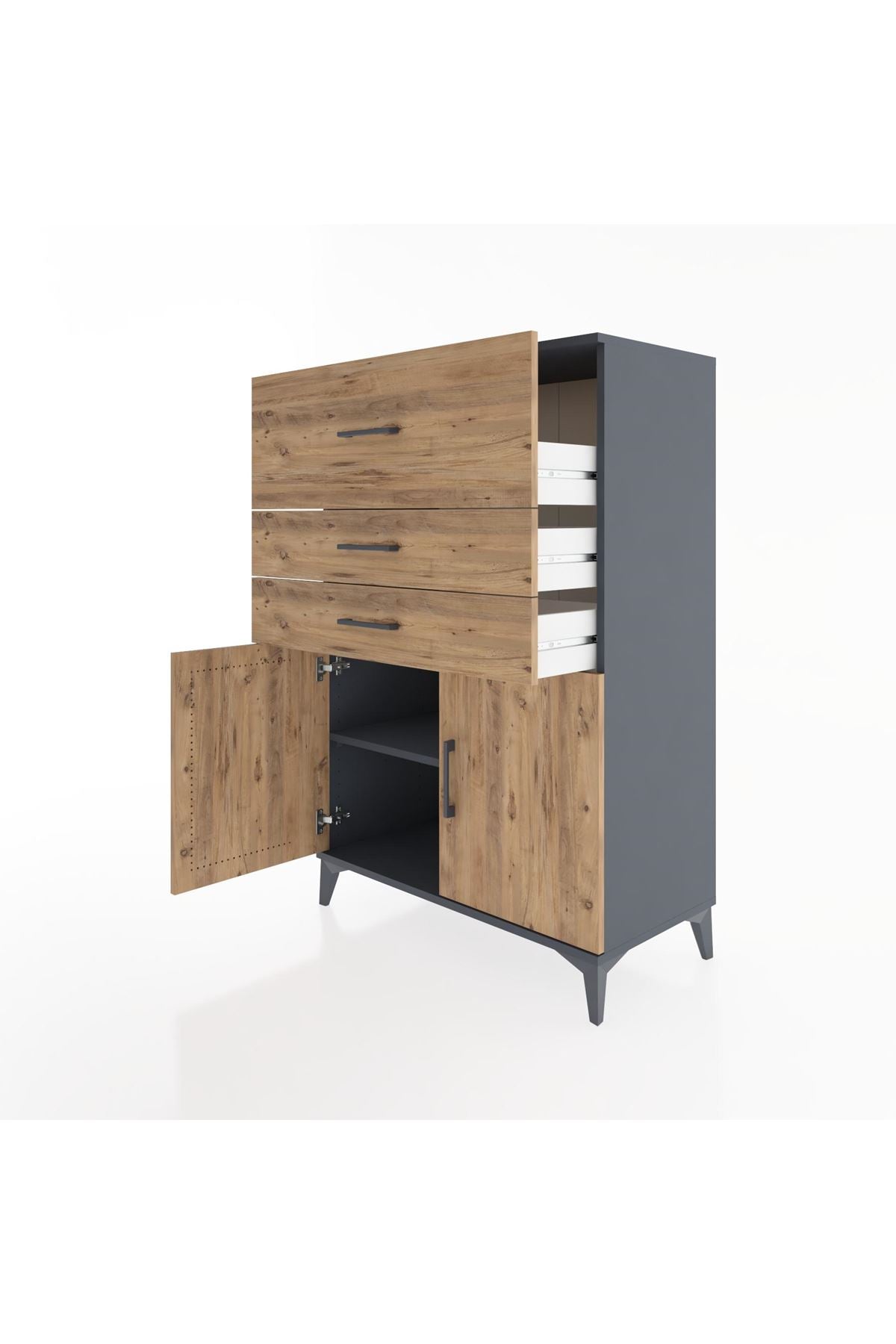 Hyperion Dolap Tek Raflı 3 Çekmeceli 2 Kapaklı 88x44x134 - S51M024V6B