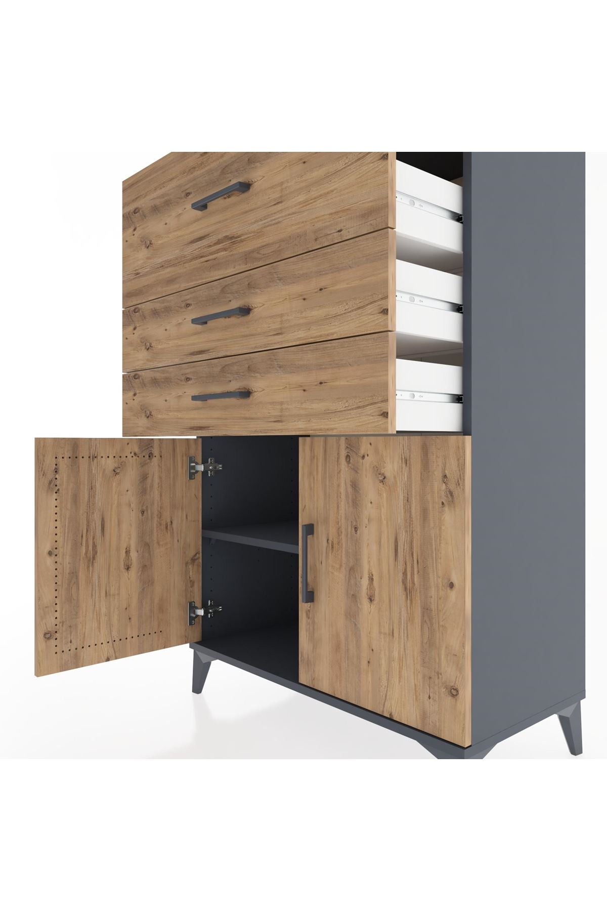 Hyperion Dolap Tek Raflı 3 Çekmeceli 2 Kapaklı 88x44x134 - S51M024V6B