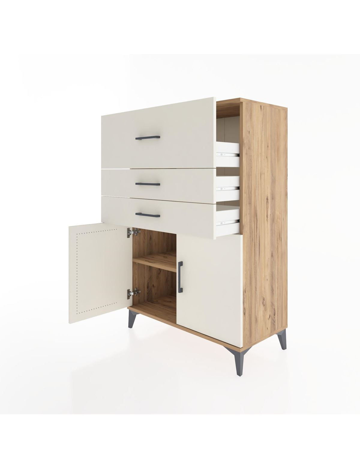 Hyperion Dolap Tek Raflı 3 Çekmeceli 2 Kapaklı 88x44x134 - S51M024V7B
