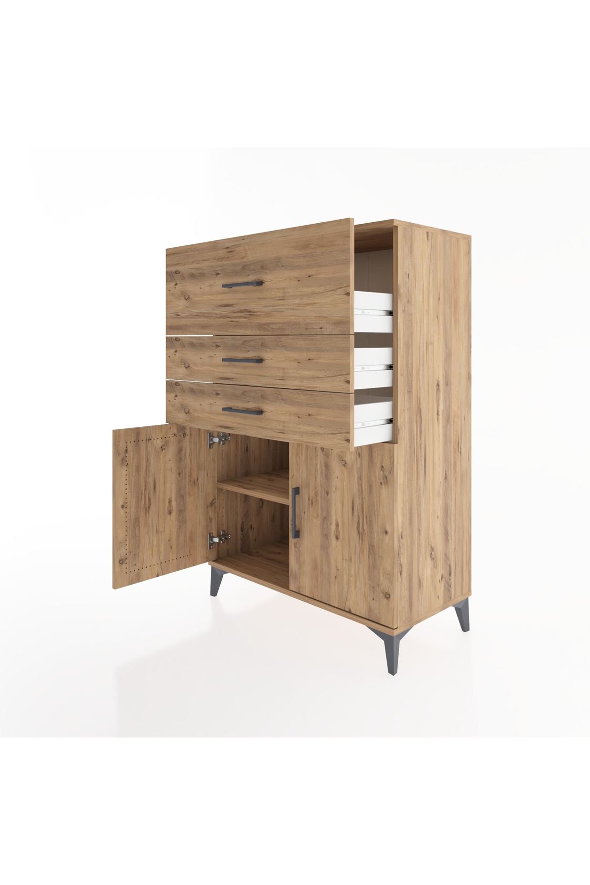 Hyperion Dolap Tek Raflı 3 Çekmeceli 2 Kapaklı 88x44x134 - S51M024V9B