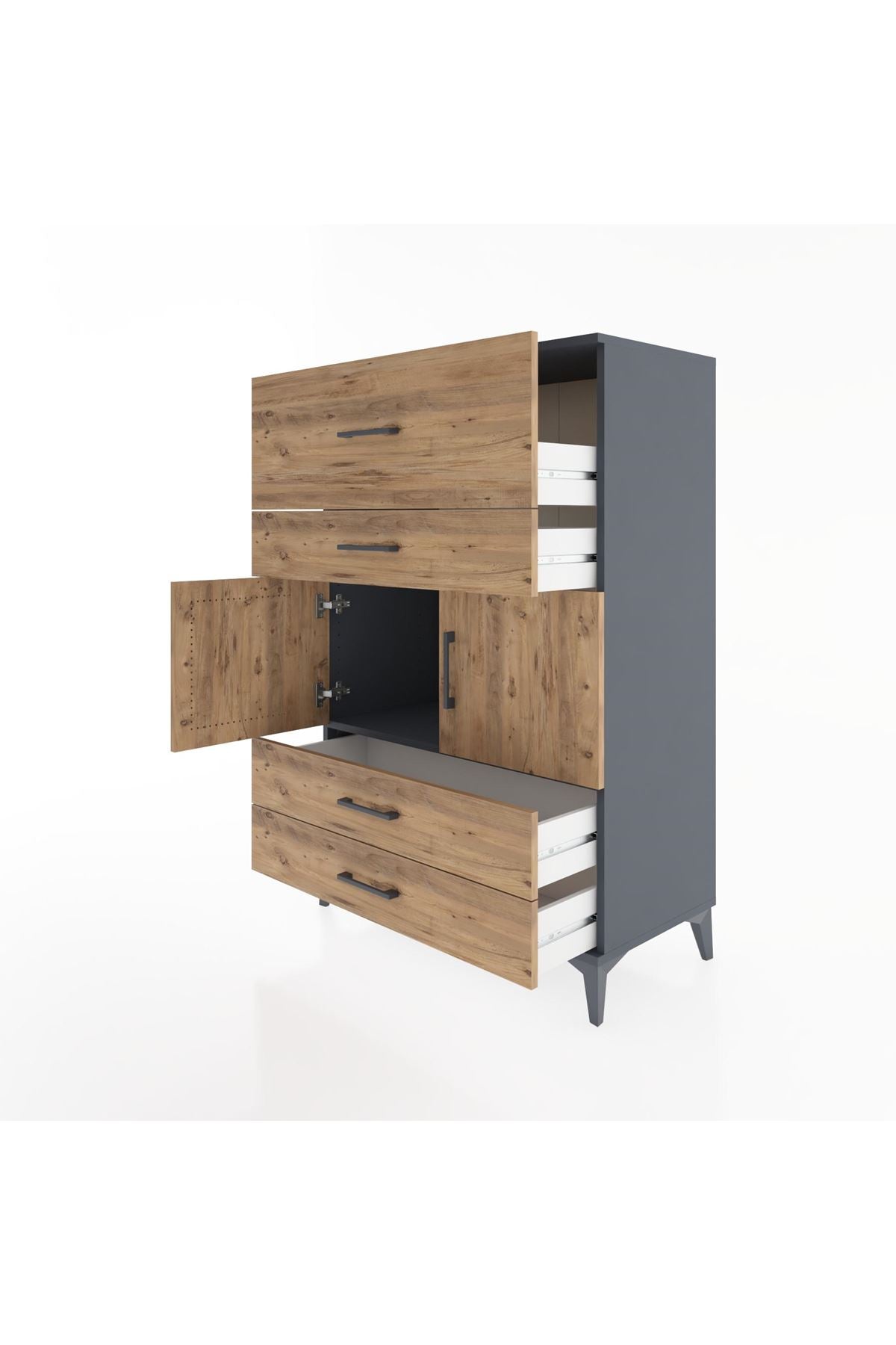 Hyperion Dolap Tek Raflı 4 Çekmeceli 2 Kapaklı 88x44x134 - S51M027V6B