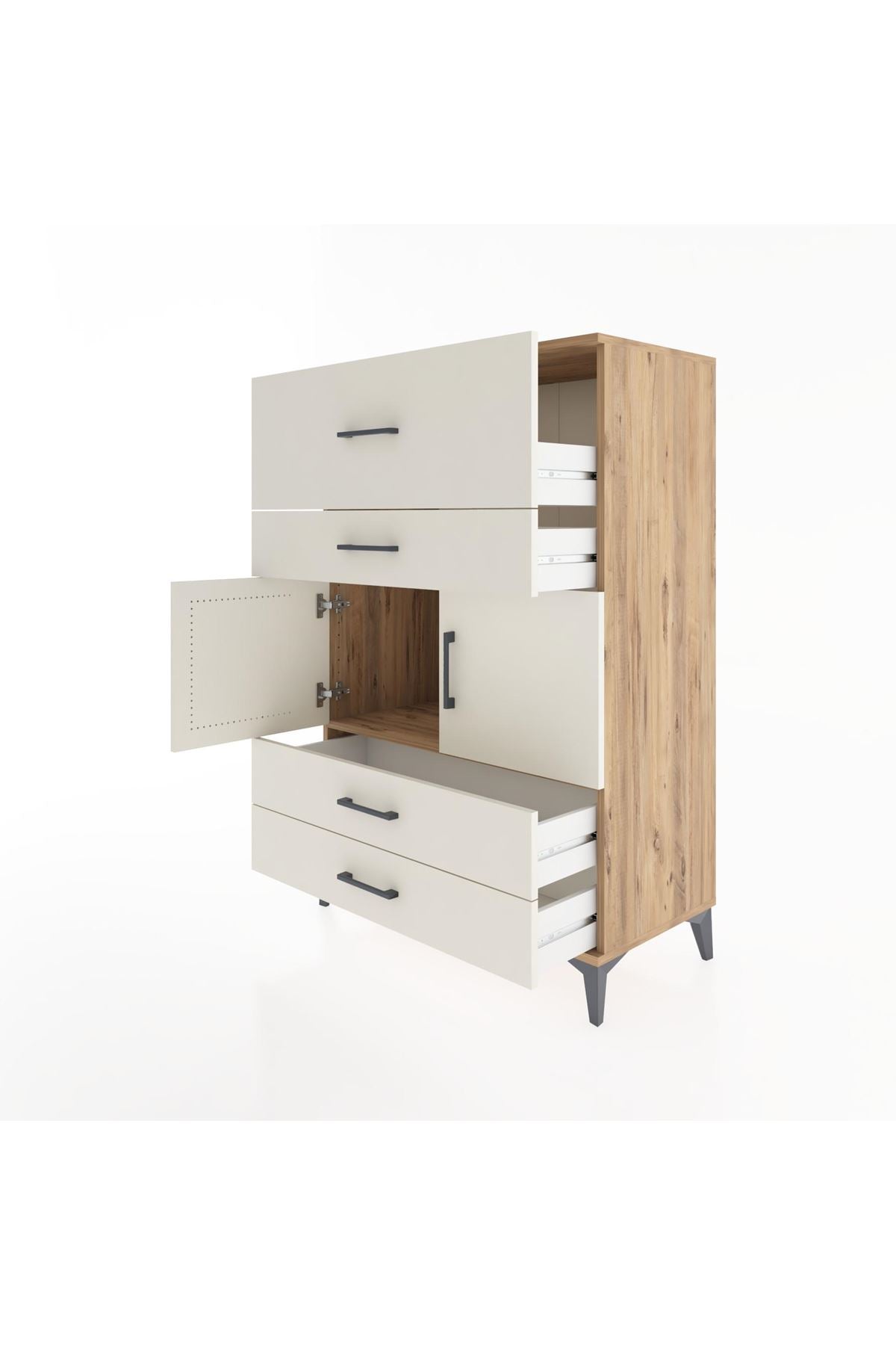 Hyperion Dolap Tek Raflı 4 Çekmeceli 2 Kapaklı 88x44x134 - S51M027V7B