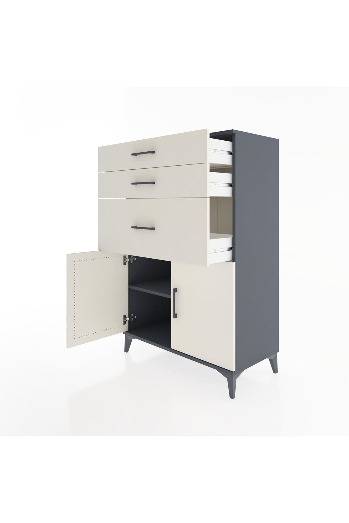 Hyperion Dolap Tek Raflı 3 Çekmeceli 2 Kapaklı 88x44x134 - S51M003V4B
